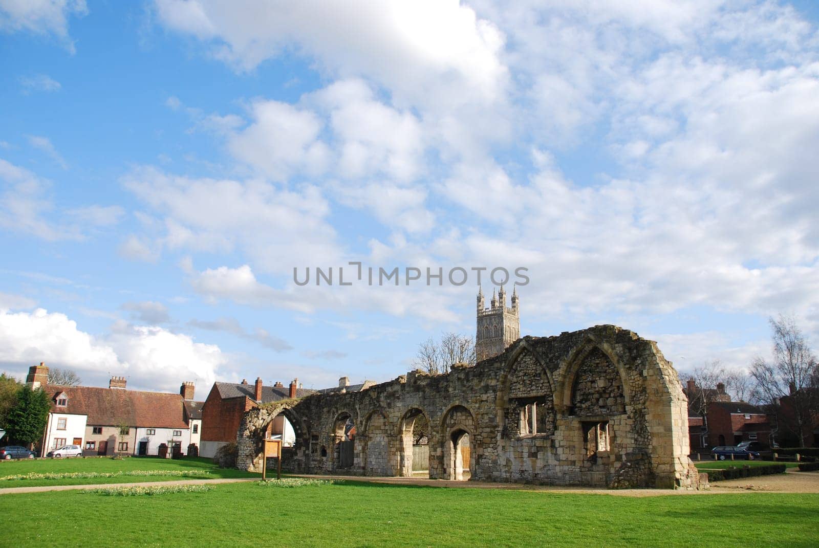 beautiful St Oswald&#039 s Priory church ruins in Gloucester, England (UK)