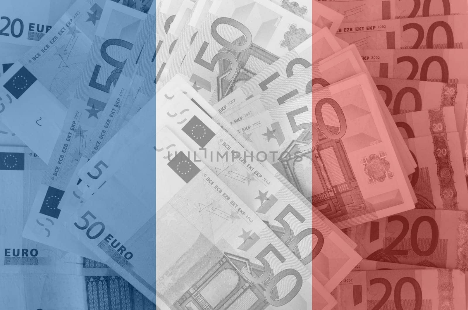 transparent french flag with euro banknotes