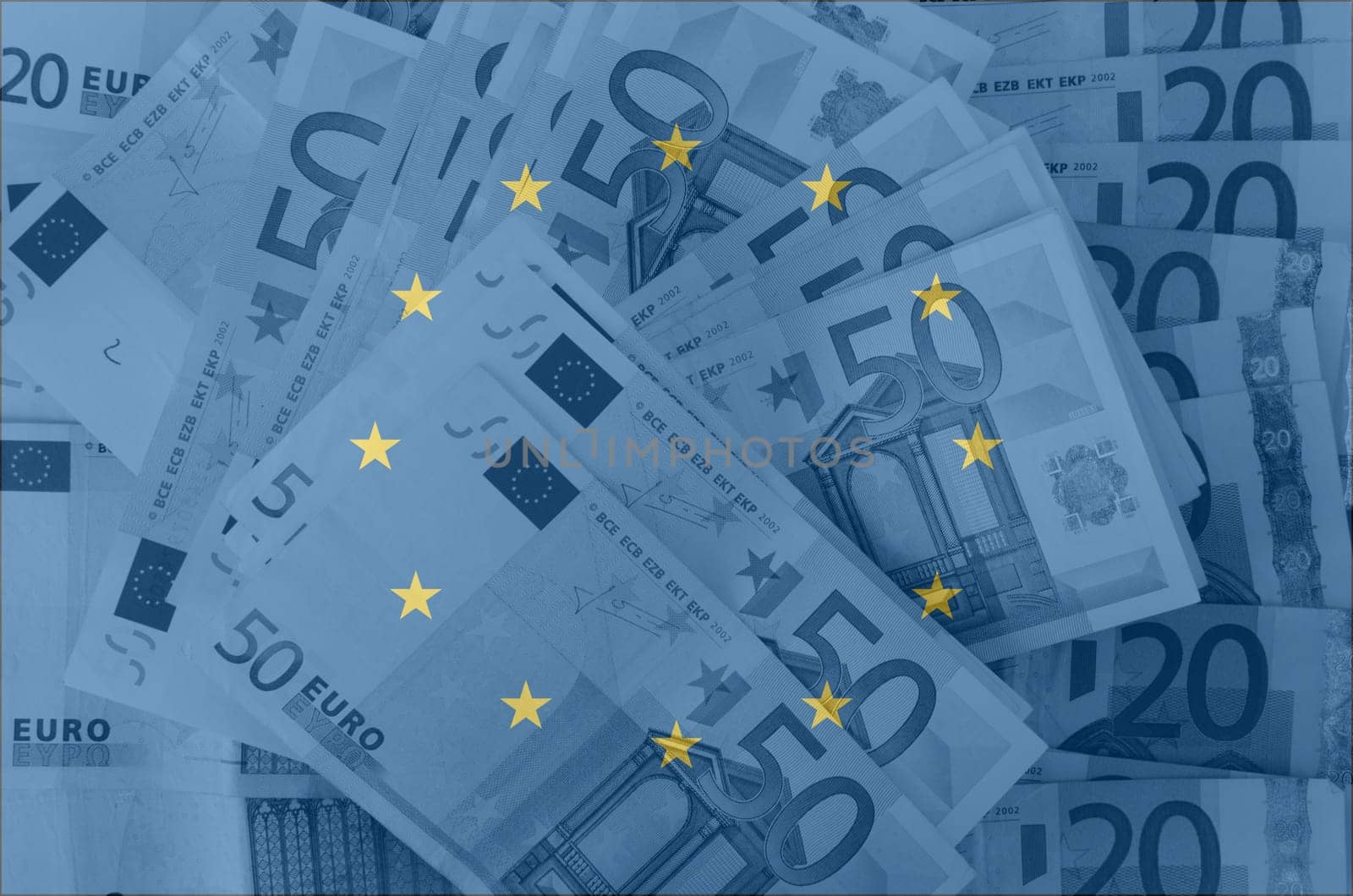 transparent  european union flag with euro banknotes