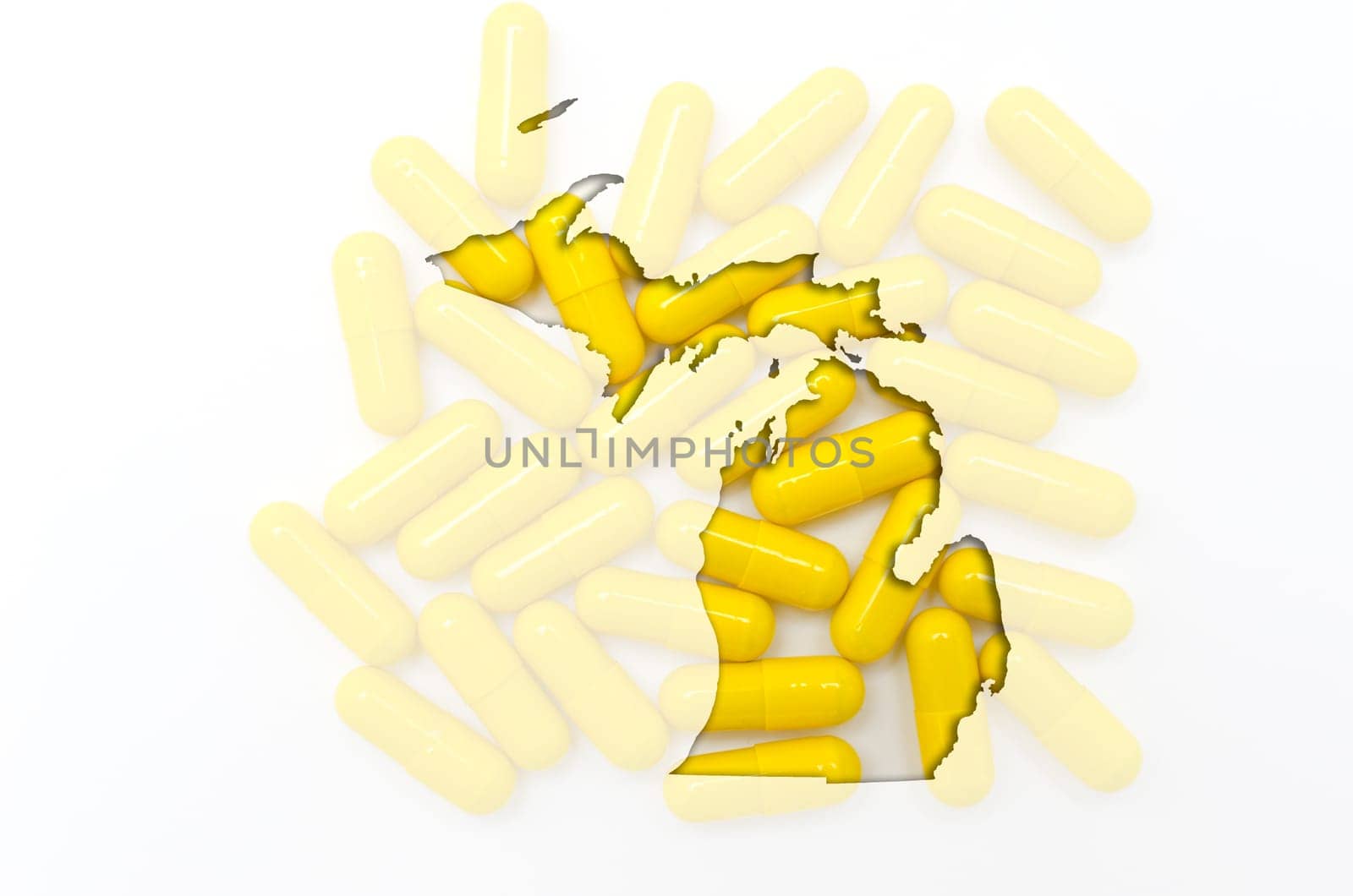Outlined michigan with transparent background of capsules