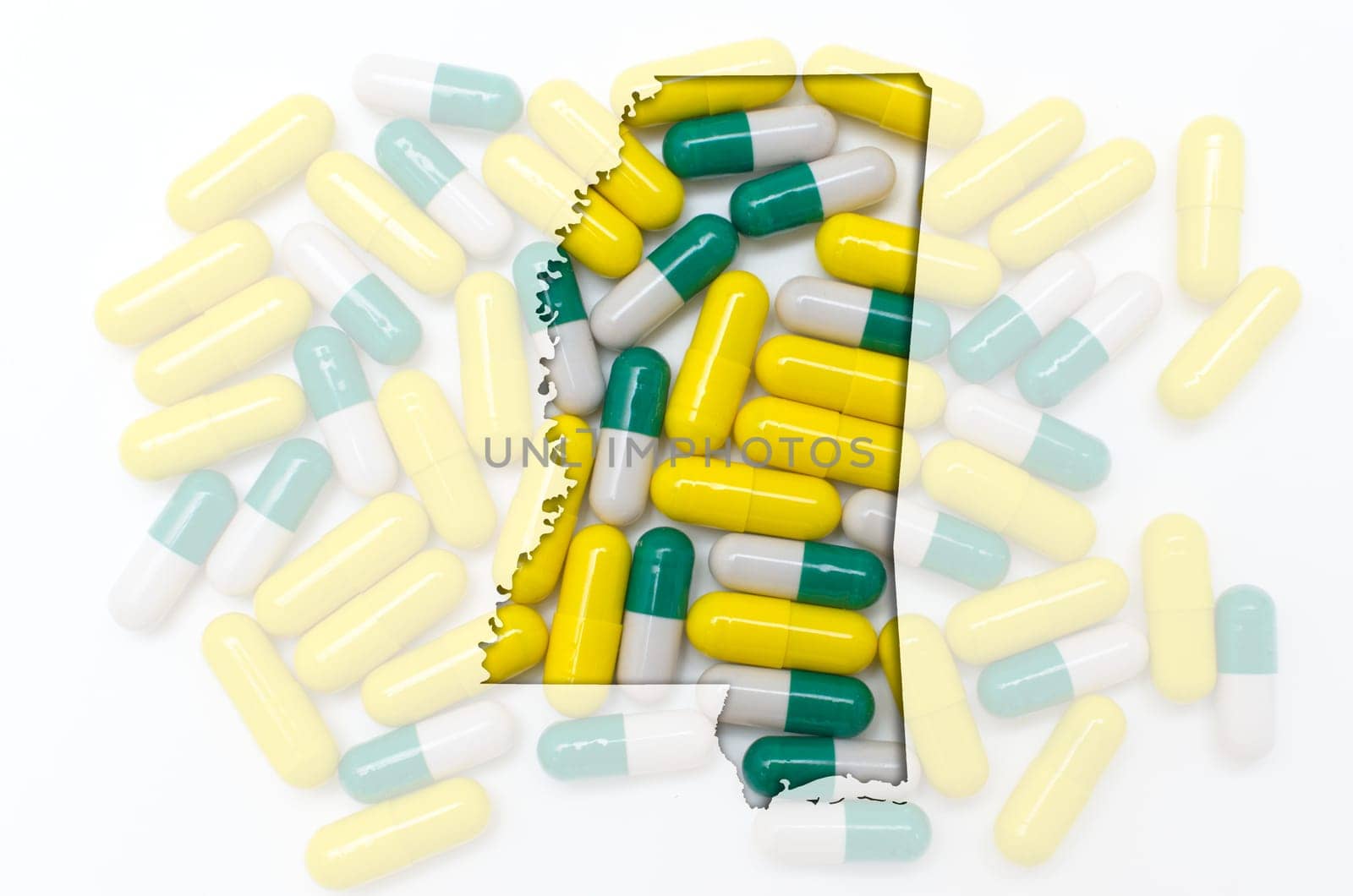 Outlined mississippi with transparent background of capsules