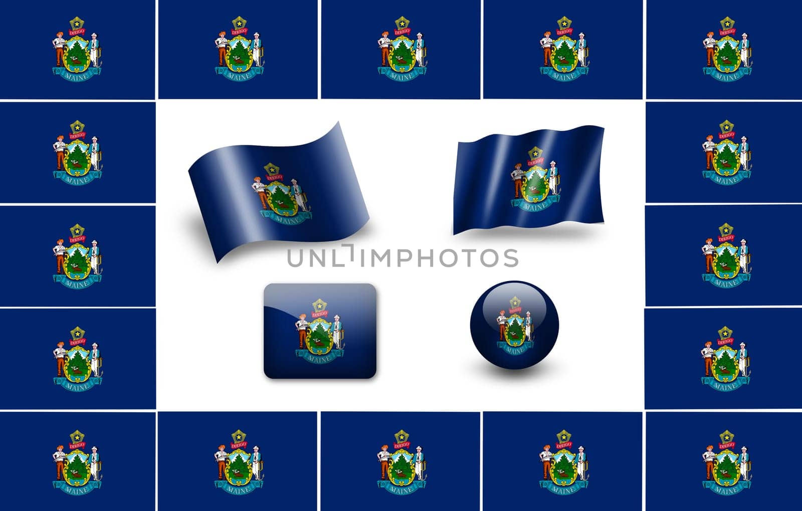 Maine state flag of America.  icon set. flags frame
