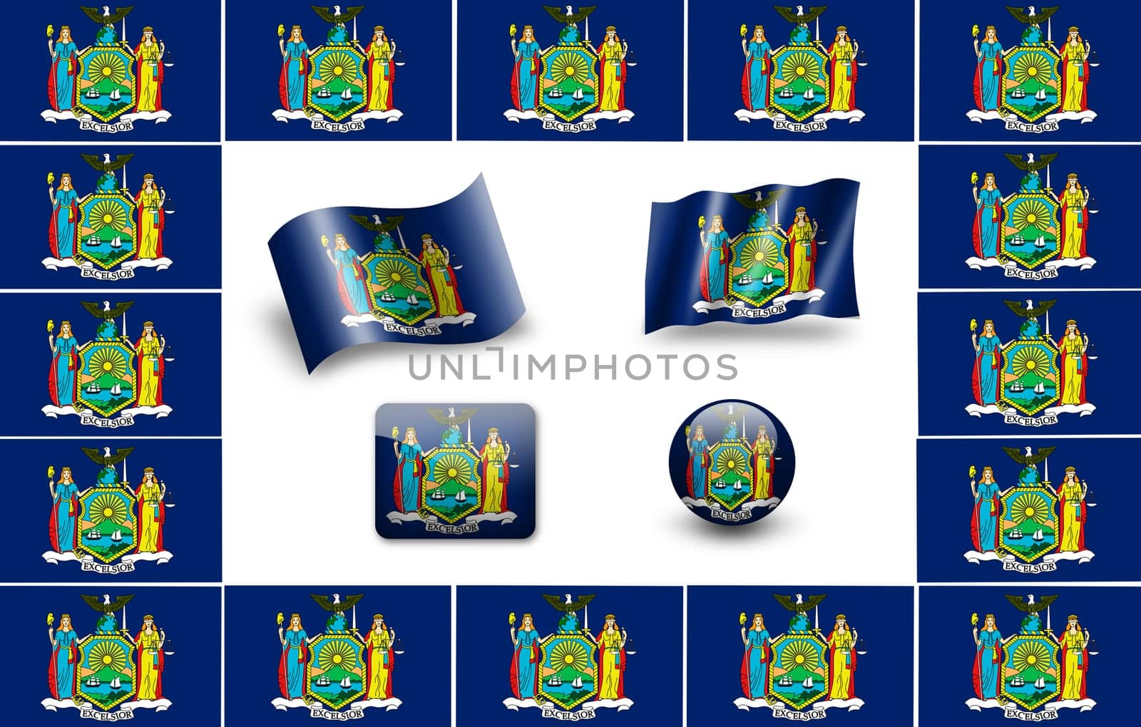 Flag of New York. icon set. flags frame