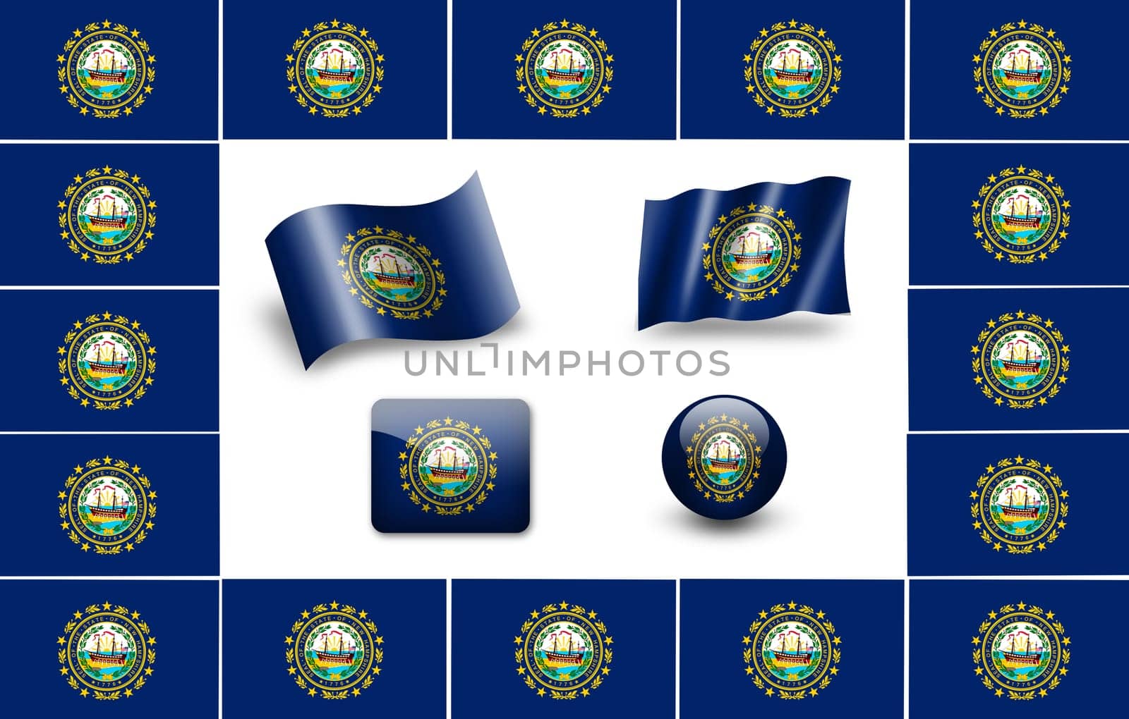 New Hampshire state flag of America. icon set. flags frame