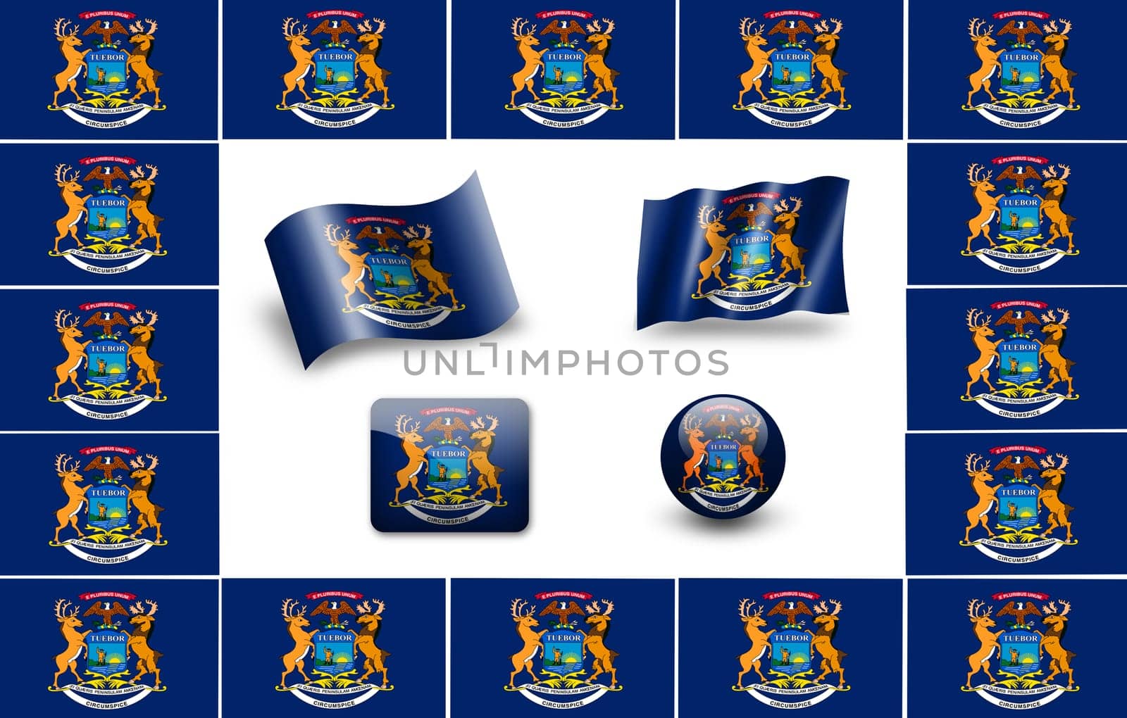 Michigan state flag of America.  icon set. flags frame