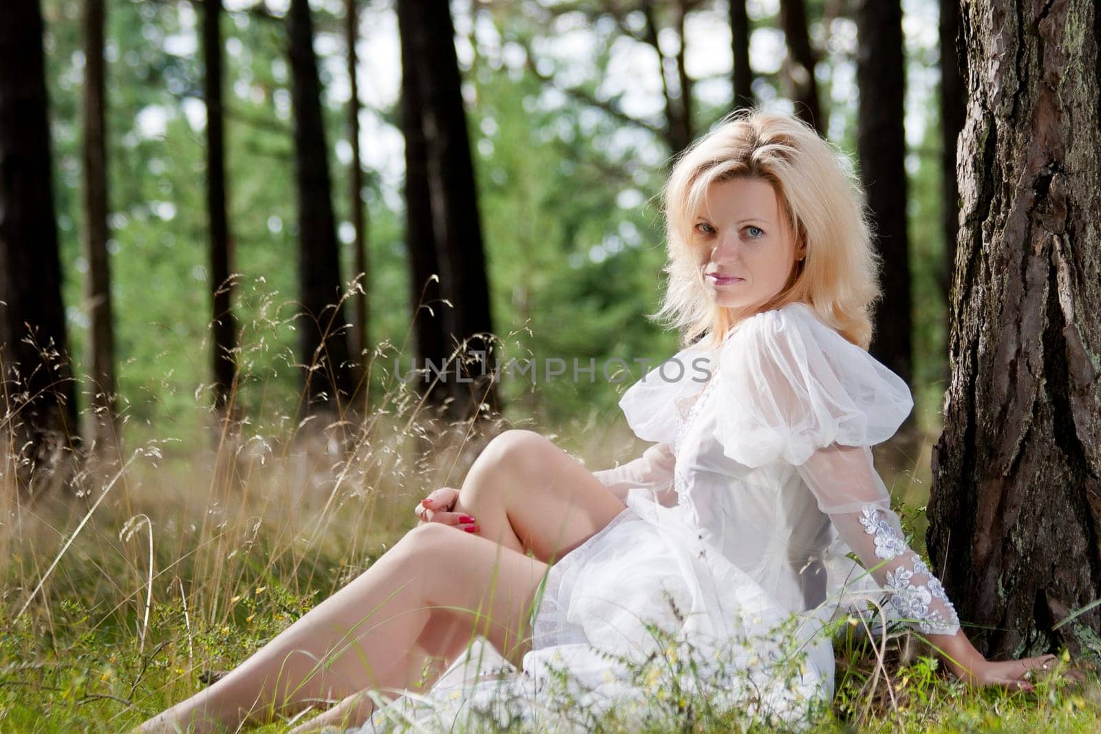 beautiful woman relaxing in the forest