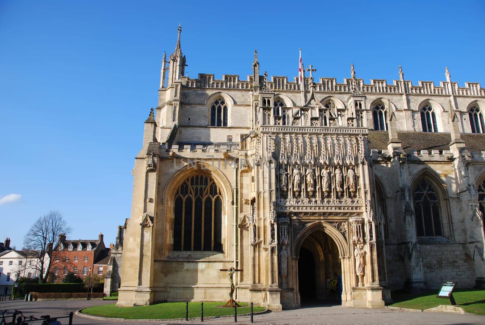 famous entrance of Gloucester Cathedral with sculptures, England (United Kingdom)