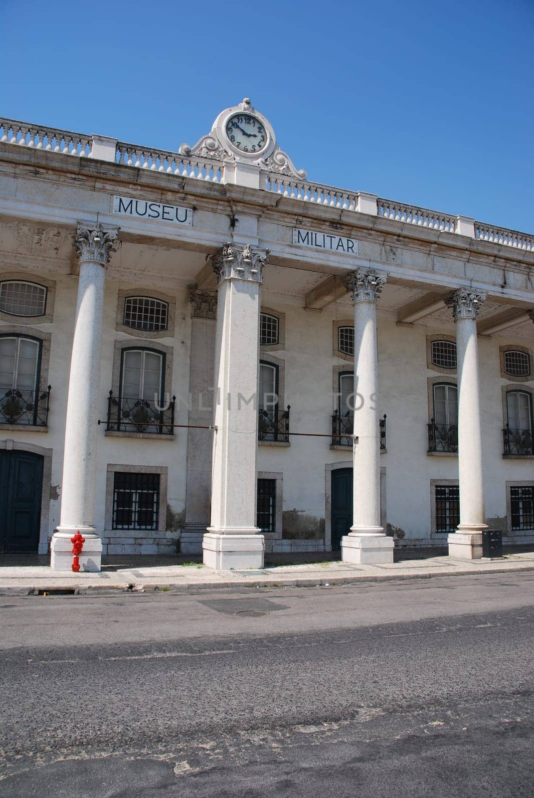 beautiful view to Military museum in Lisbon, Portugal (blue sky background)