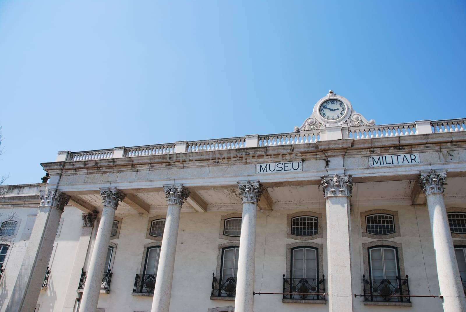 beautiful view to Military museum in Lisbon, Portugal (blue sky background)