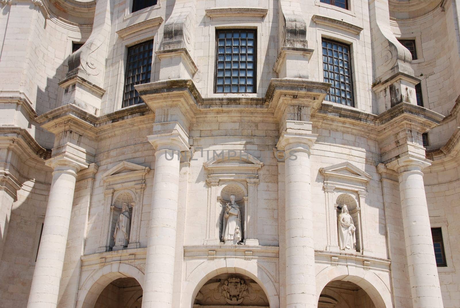 famous entrance of Pantheon or Santa Engracia church  with sculptures in Lisbon, Portugal
