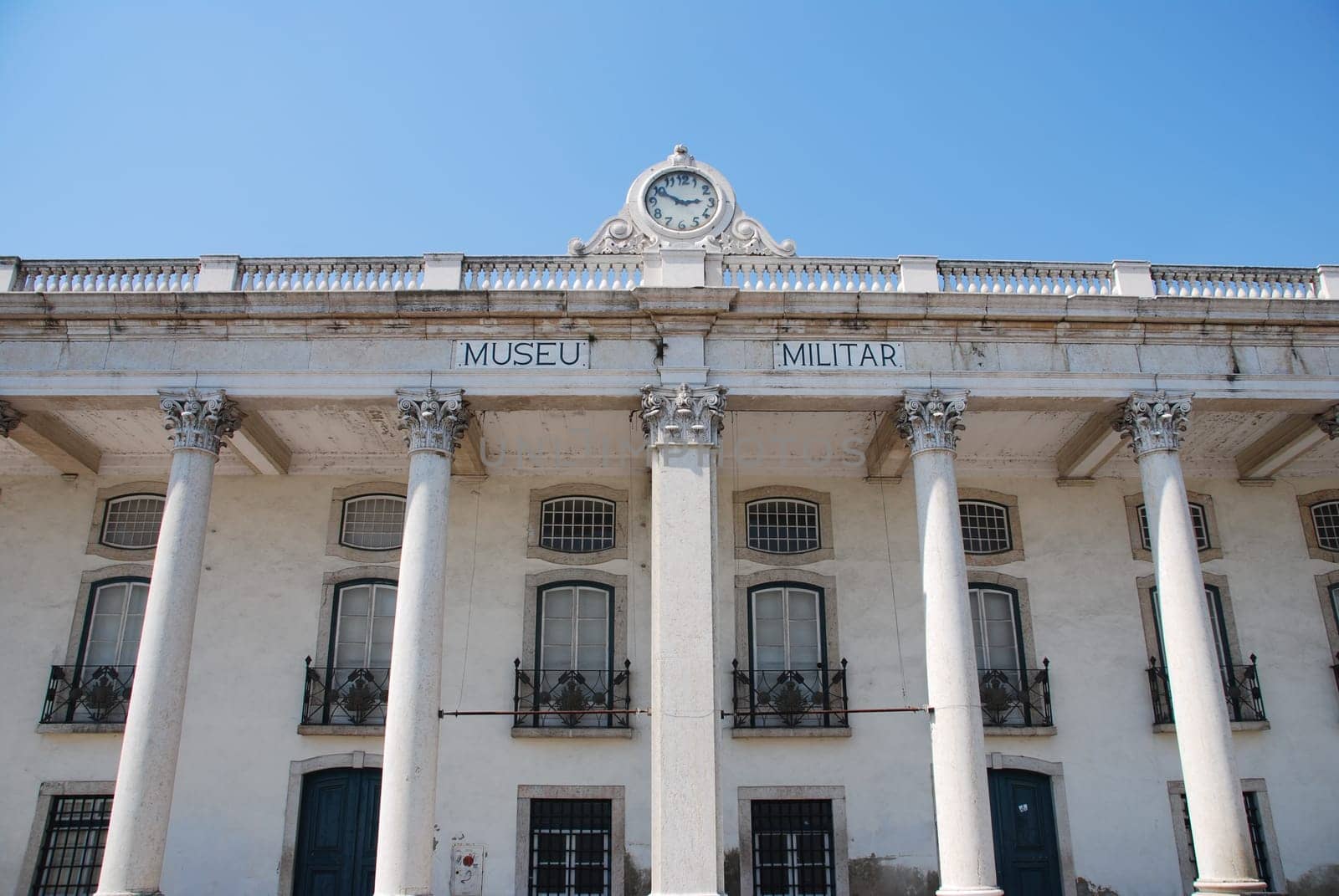beautiful view to Military museum in Lisbon, Portugal (blue sky background)
