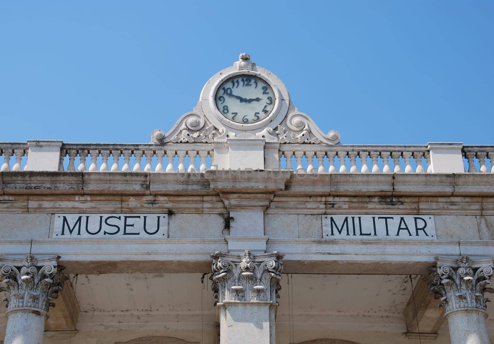 beautiful view to Military museum in Lisbon, Portugal (blue sky background)