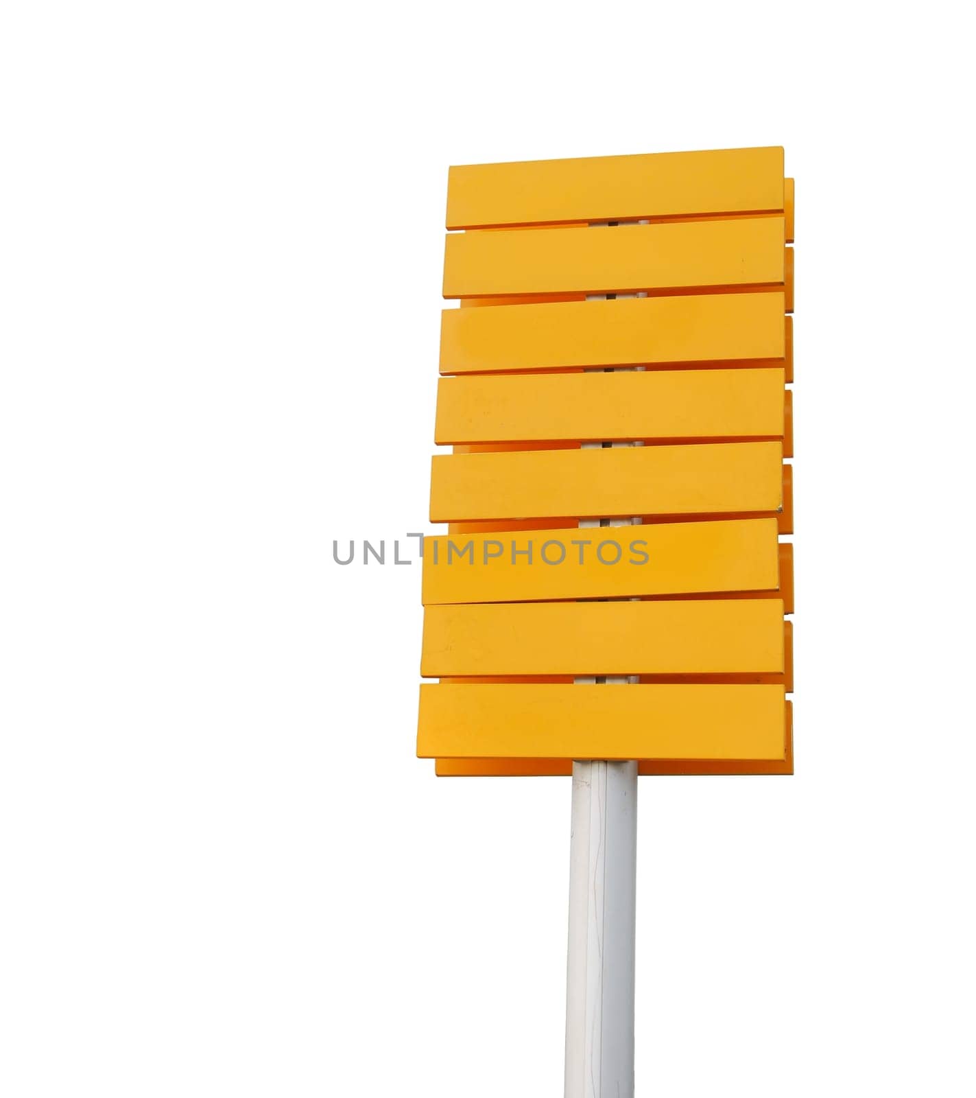 beautiful and yellow empty street sign isolated on white background
