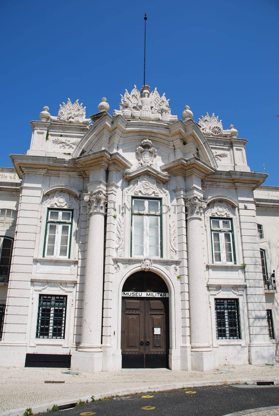 beautiful view to Military museum in Lisbon, Portugal (blue sky background)