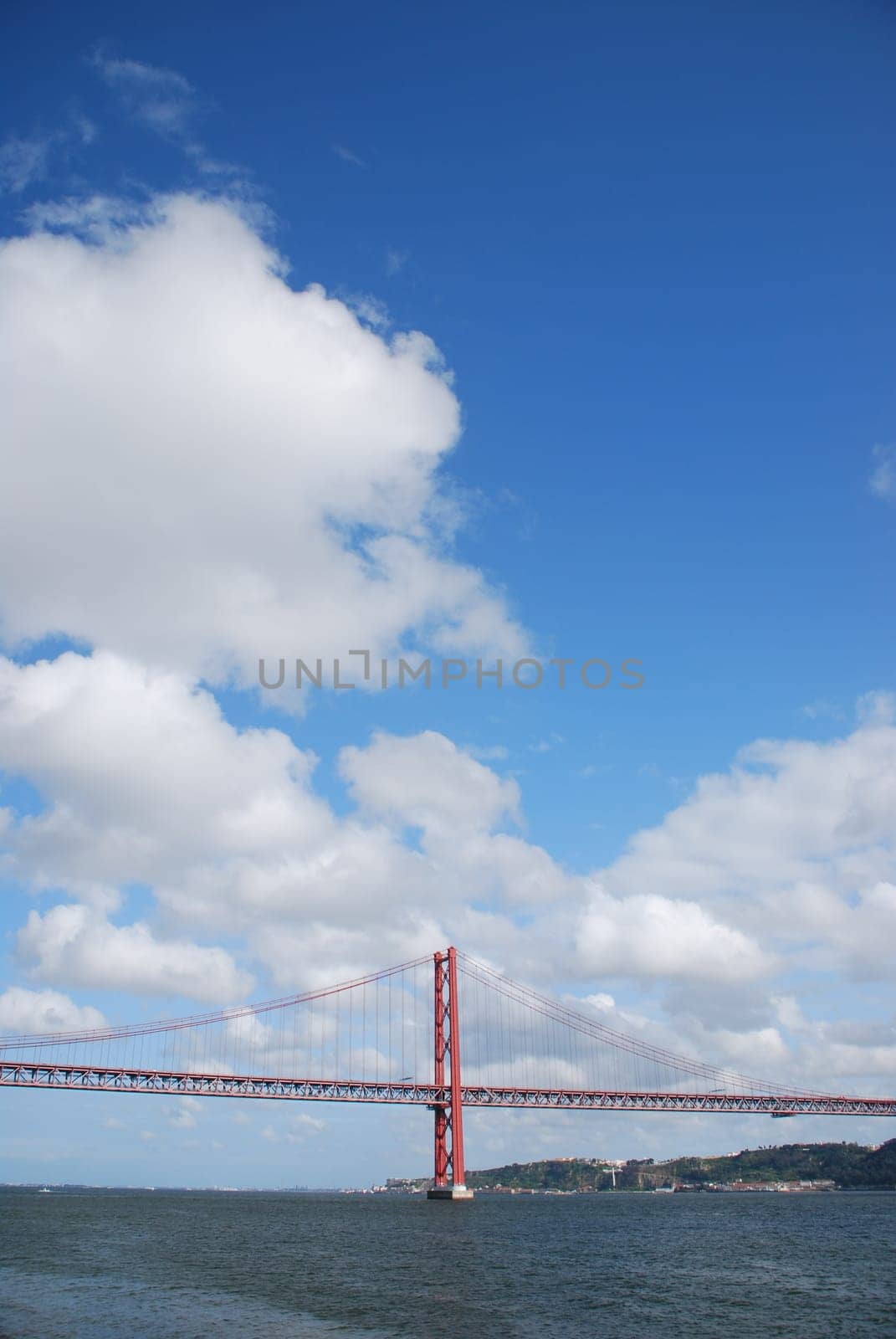 view of old Salazar bridge in Lisbon, Portugal