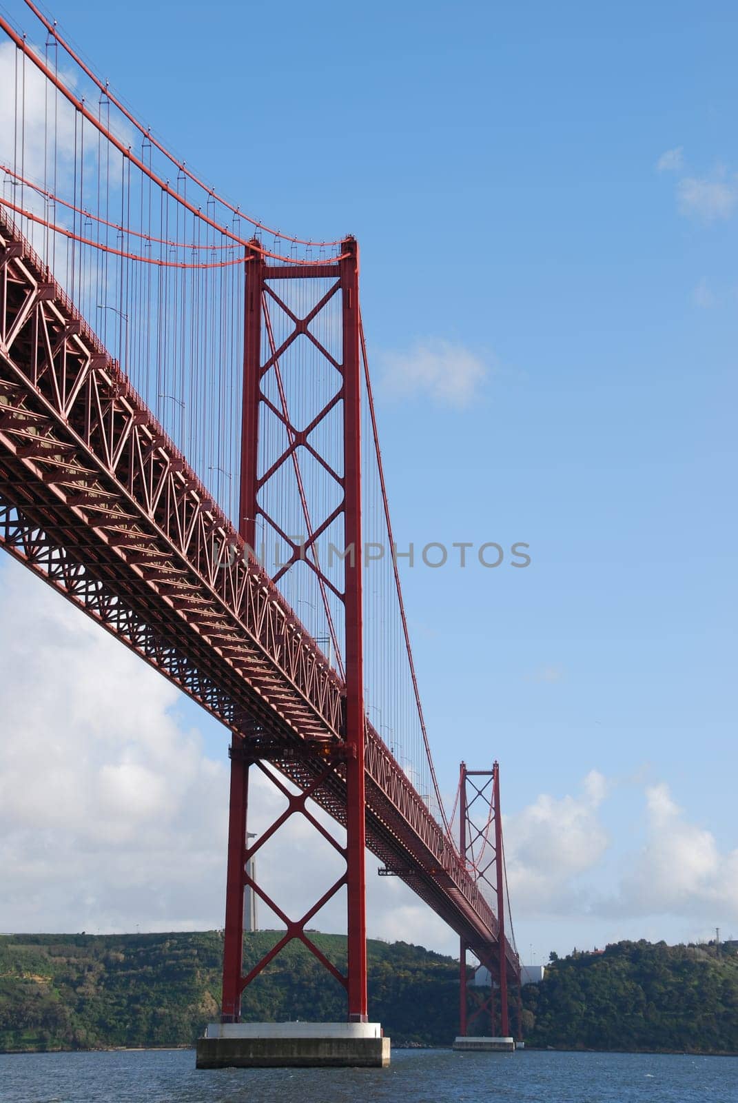 view of old Salazar bridge in Lisbon, Portugal