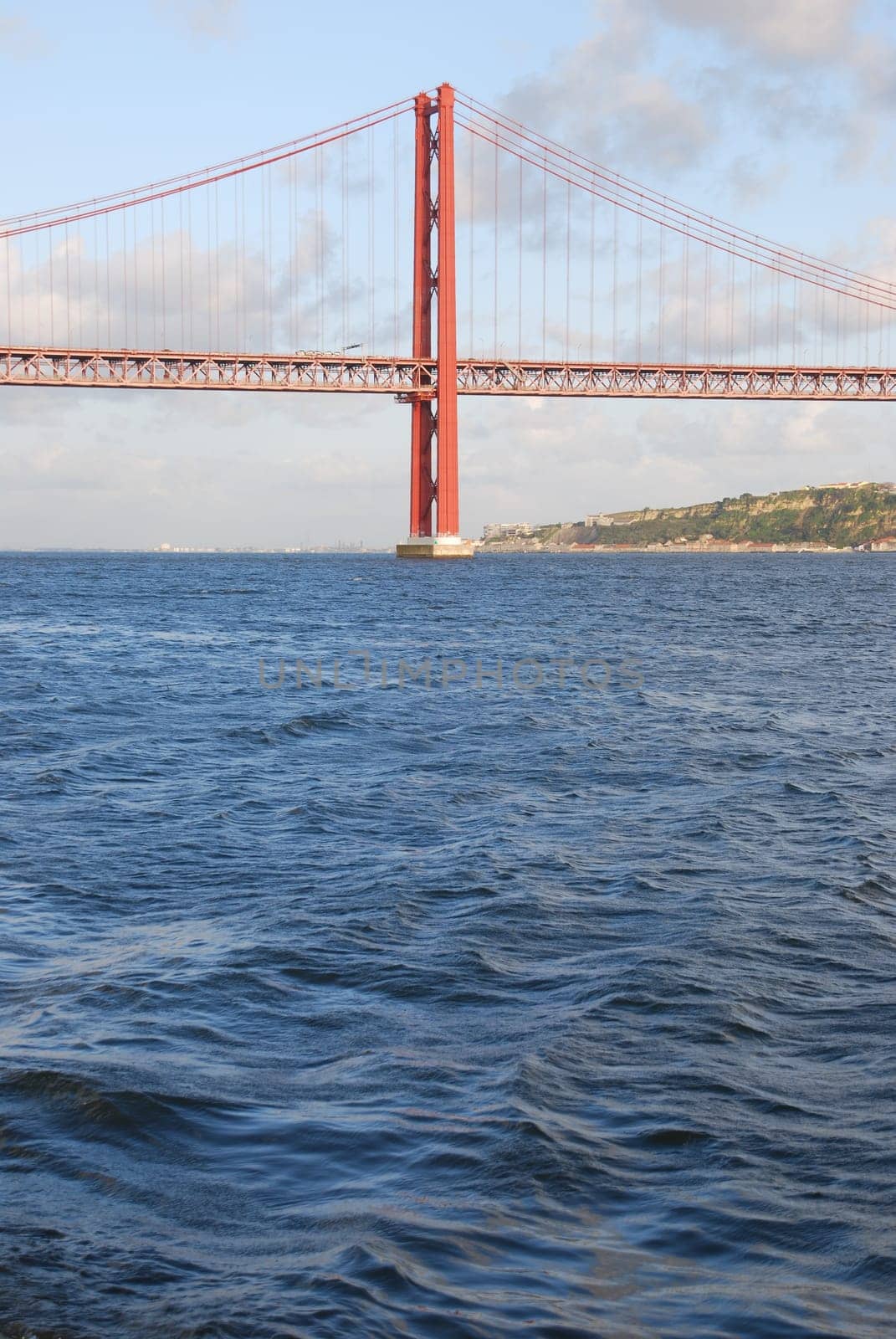 view of old Salazar bridge in Lisbon, Portugal