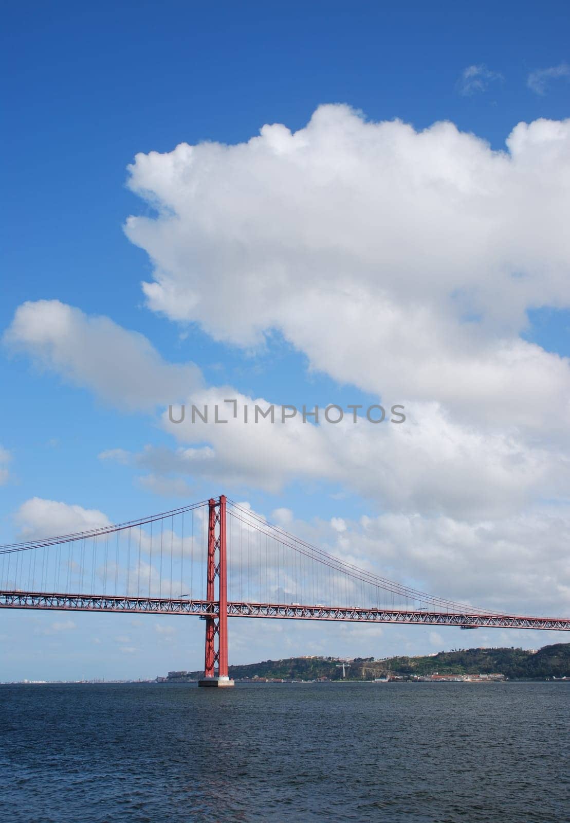 view of old Salazar bridge in Lisbon, Portugal