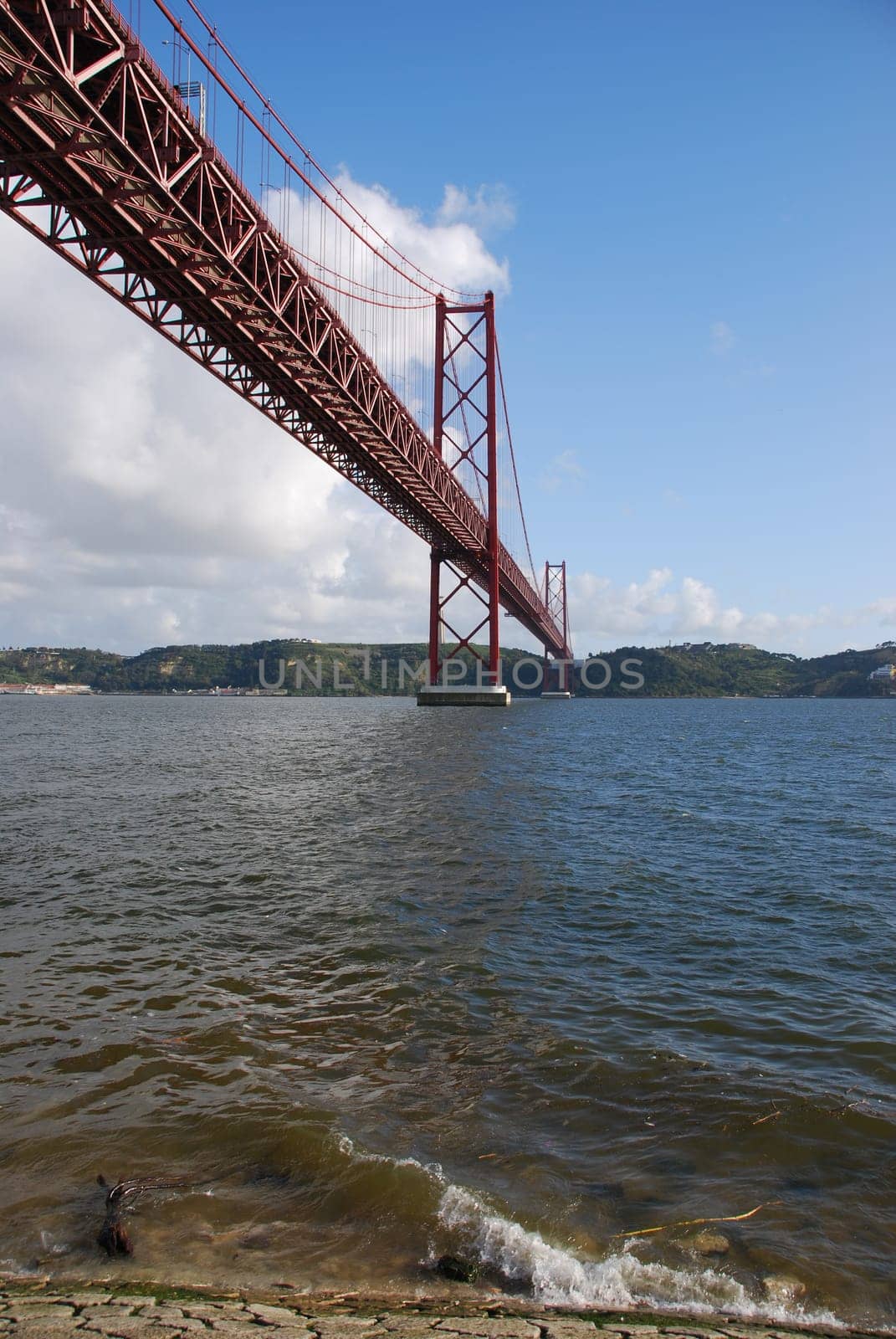 view of old Salazar bridge in Lisbon, Portugal