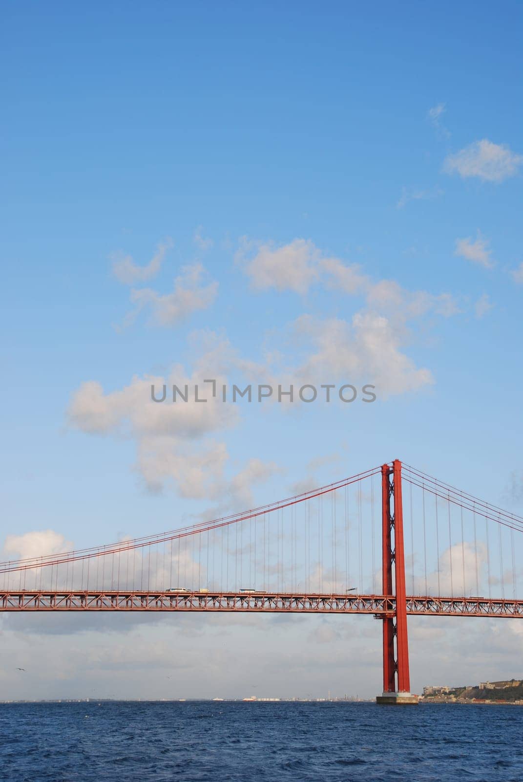 view of old Salazar bridge in Lisbon, Portugal