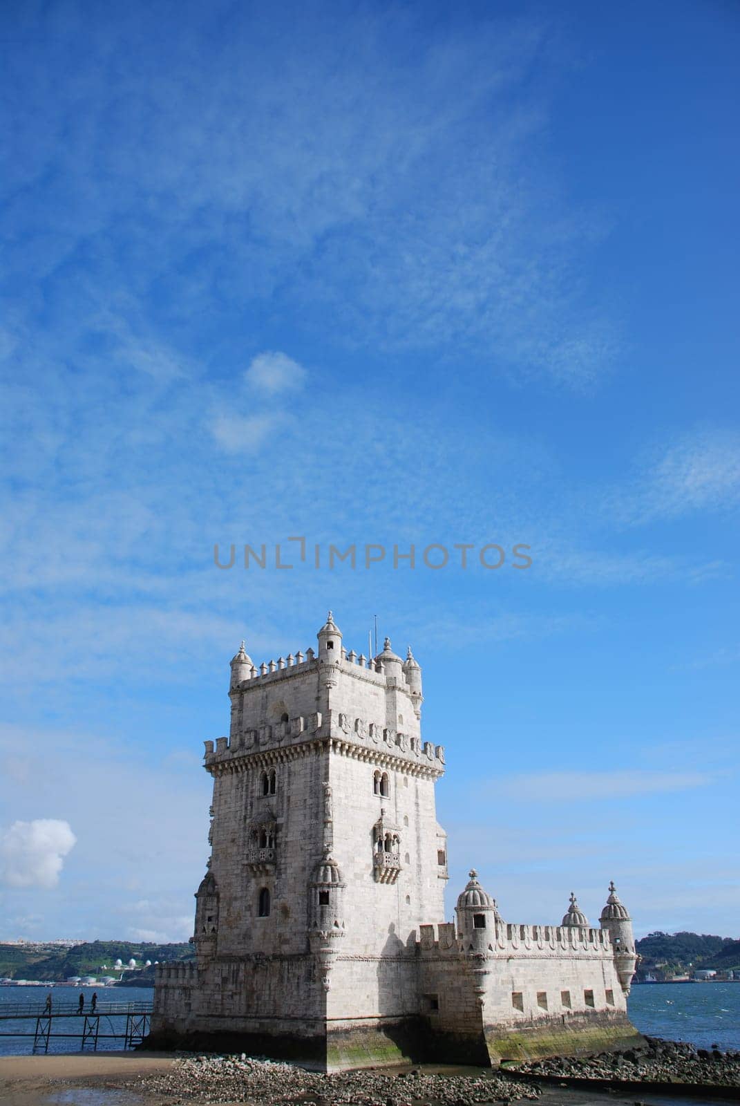 view of Belem Tower, one the most famous landmark in the city of Lisbon (Portugal)