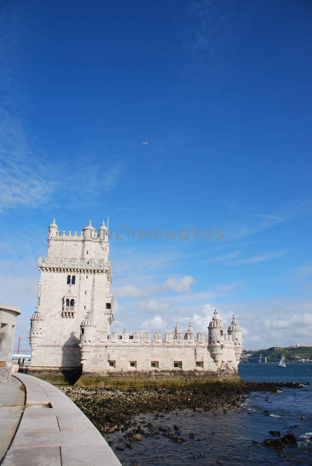 view of Belem Tower, one the most famous landmark in the city of Lisbon (Portugal)