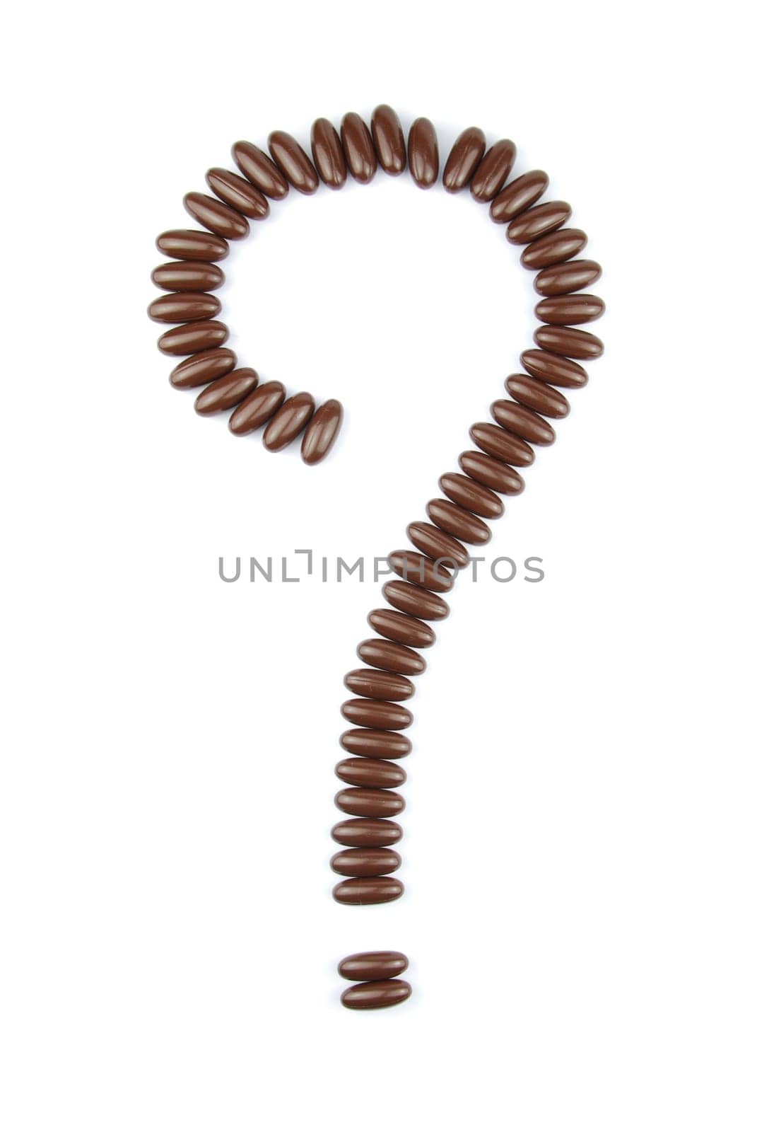 question mark sign with chocolate candies (isolated on white background)