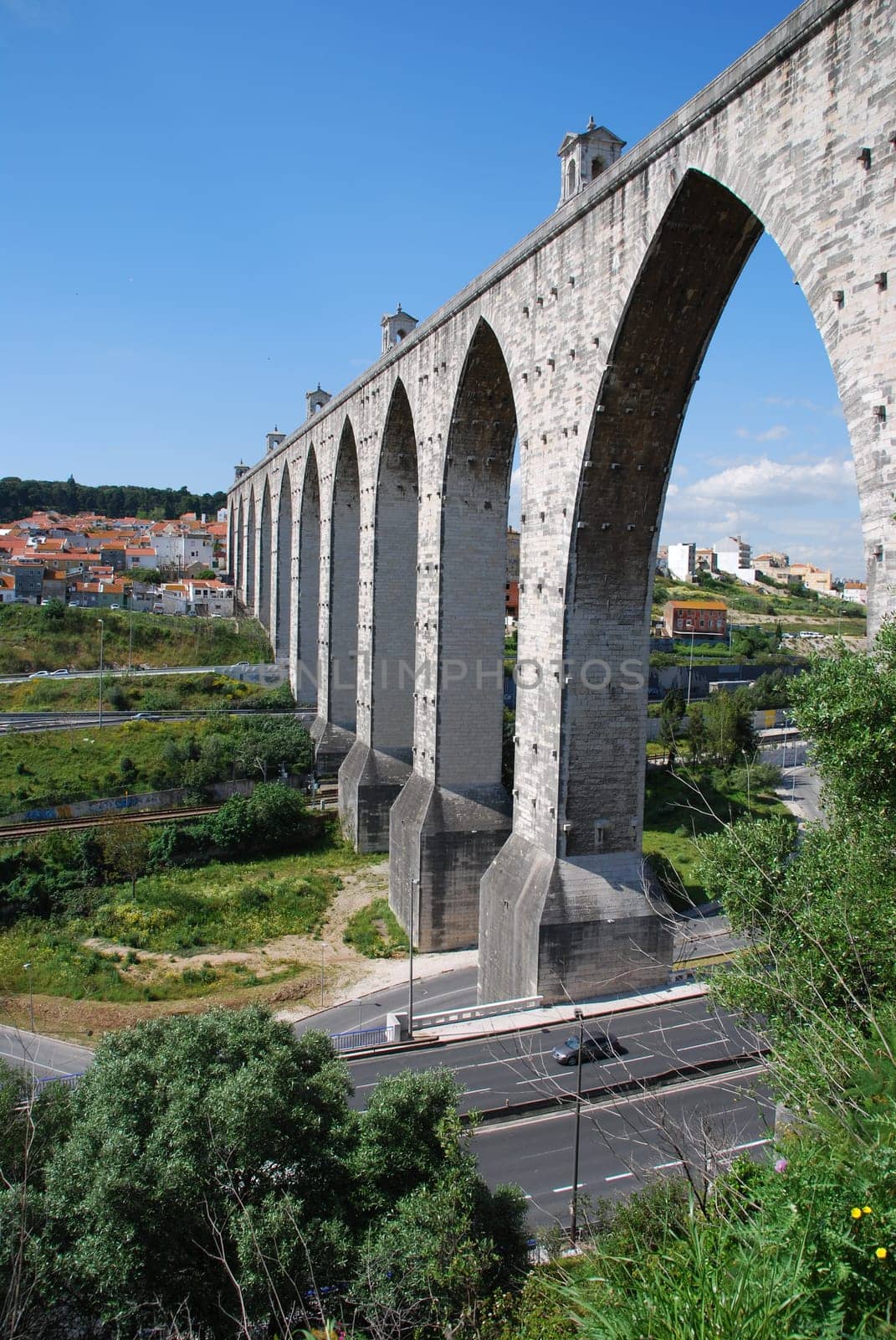 historic aqueduct in the city of Lisbon built in 18th century, Portugal