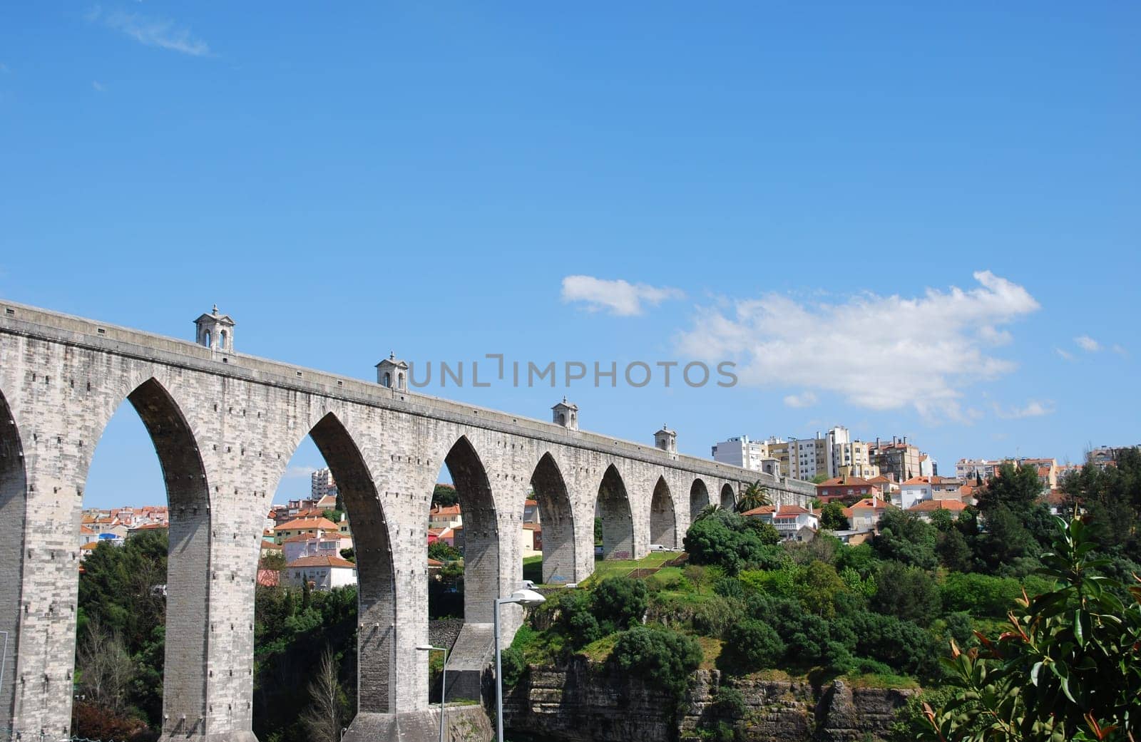historic aqueduct in the city of Lisbon built in 18th century, Portugal