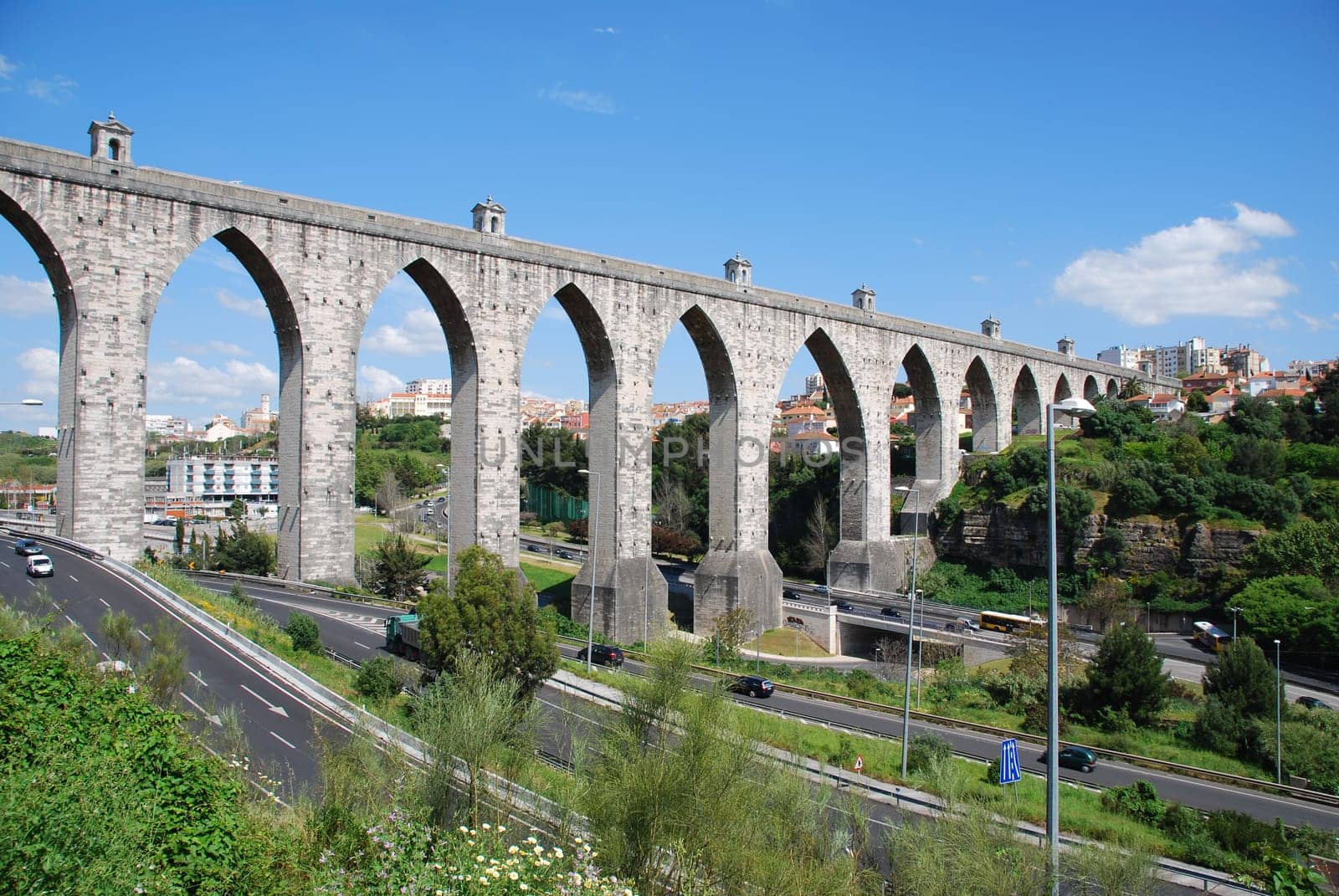 historic aqueduct in the city of Lisbon built in 18th century, Portugal