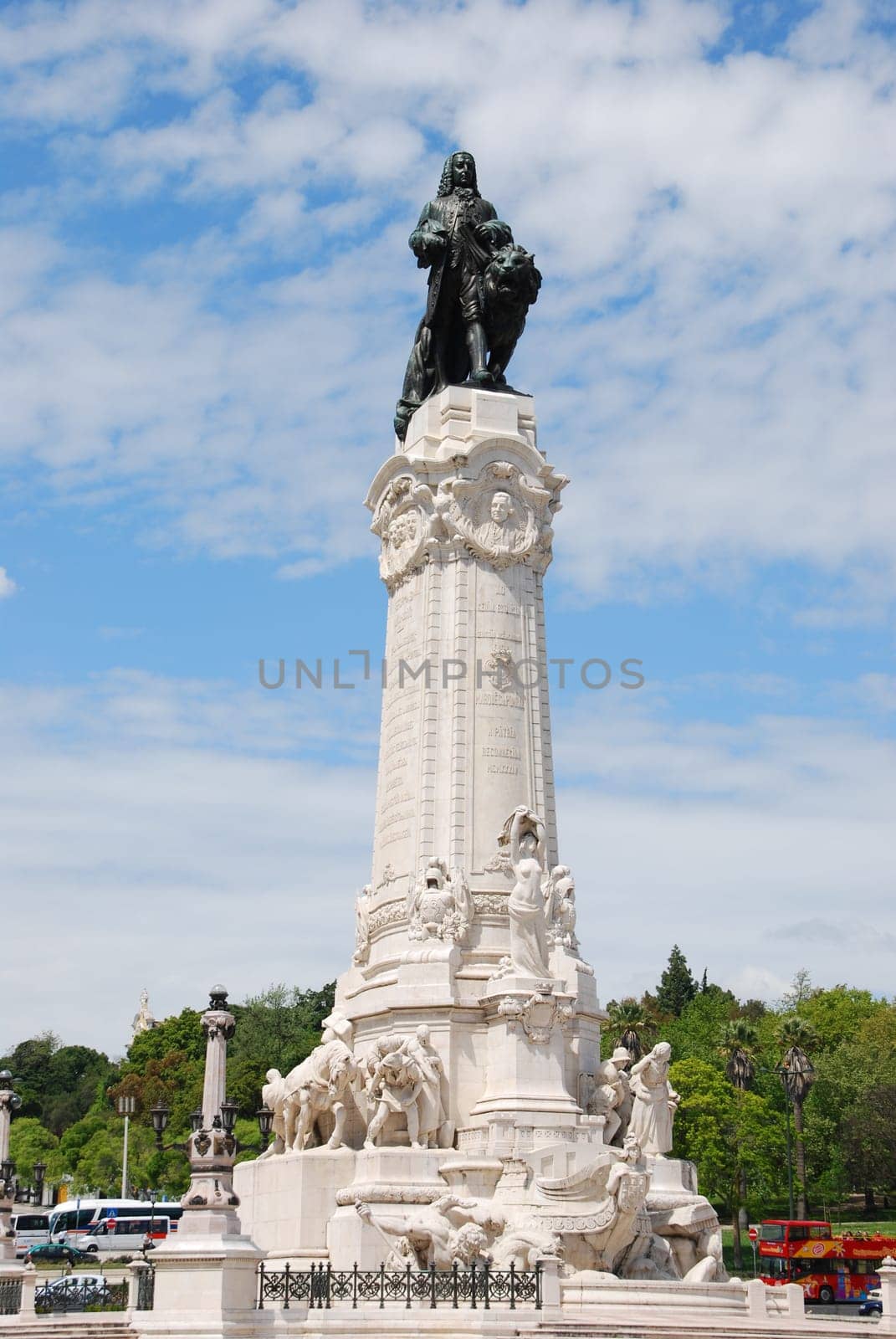 famous Marques do Pombal statue and square in Lisbon, Portugal