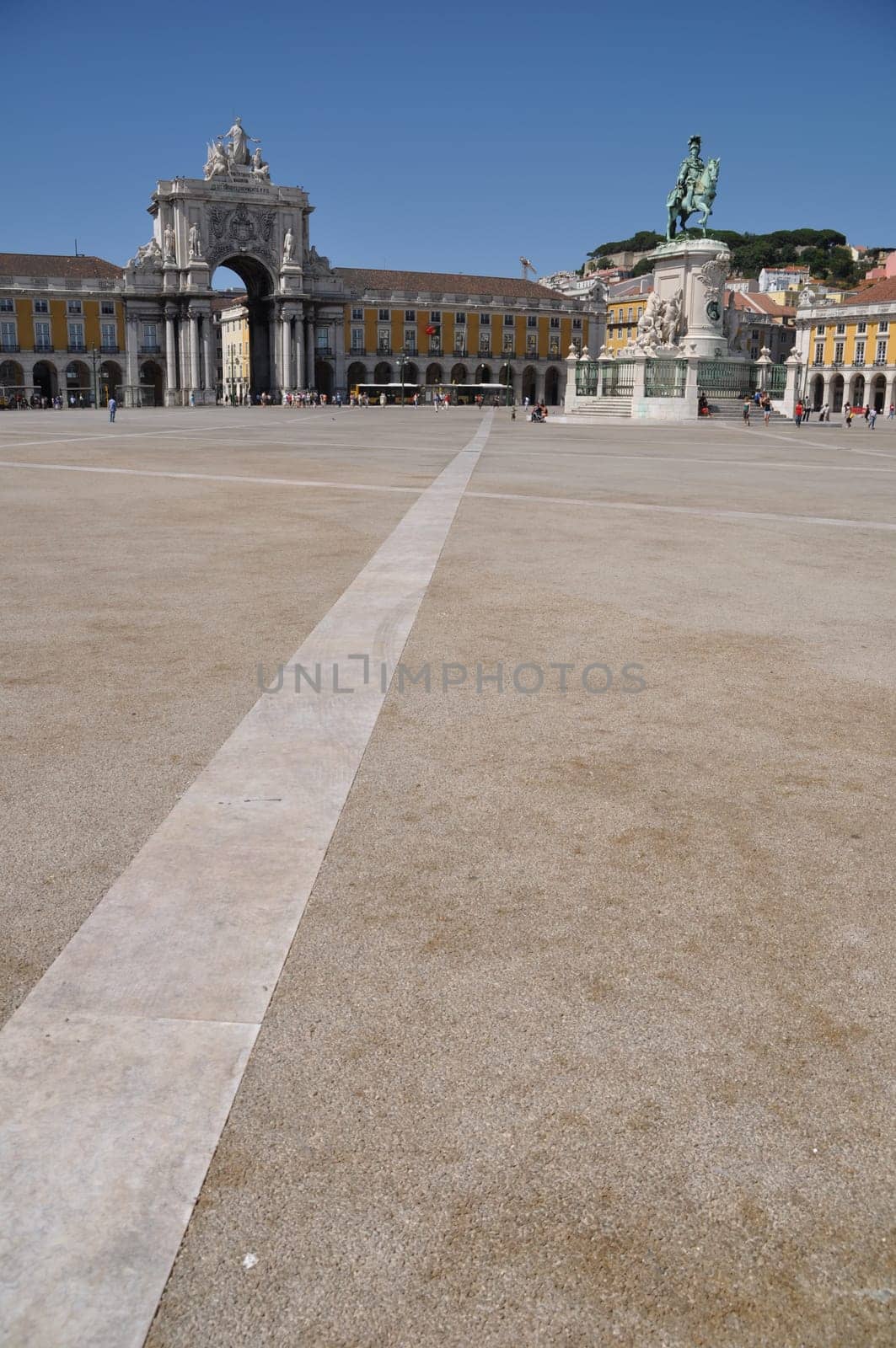 famous Commerce Square also known as Terreiro do Paço in Lisbon, Portugal (statue of King José I in the center)