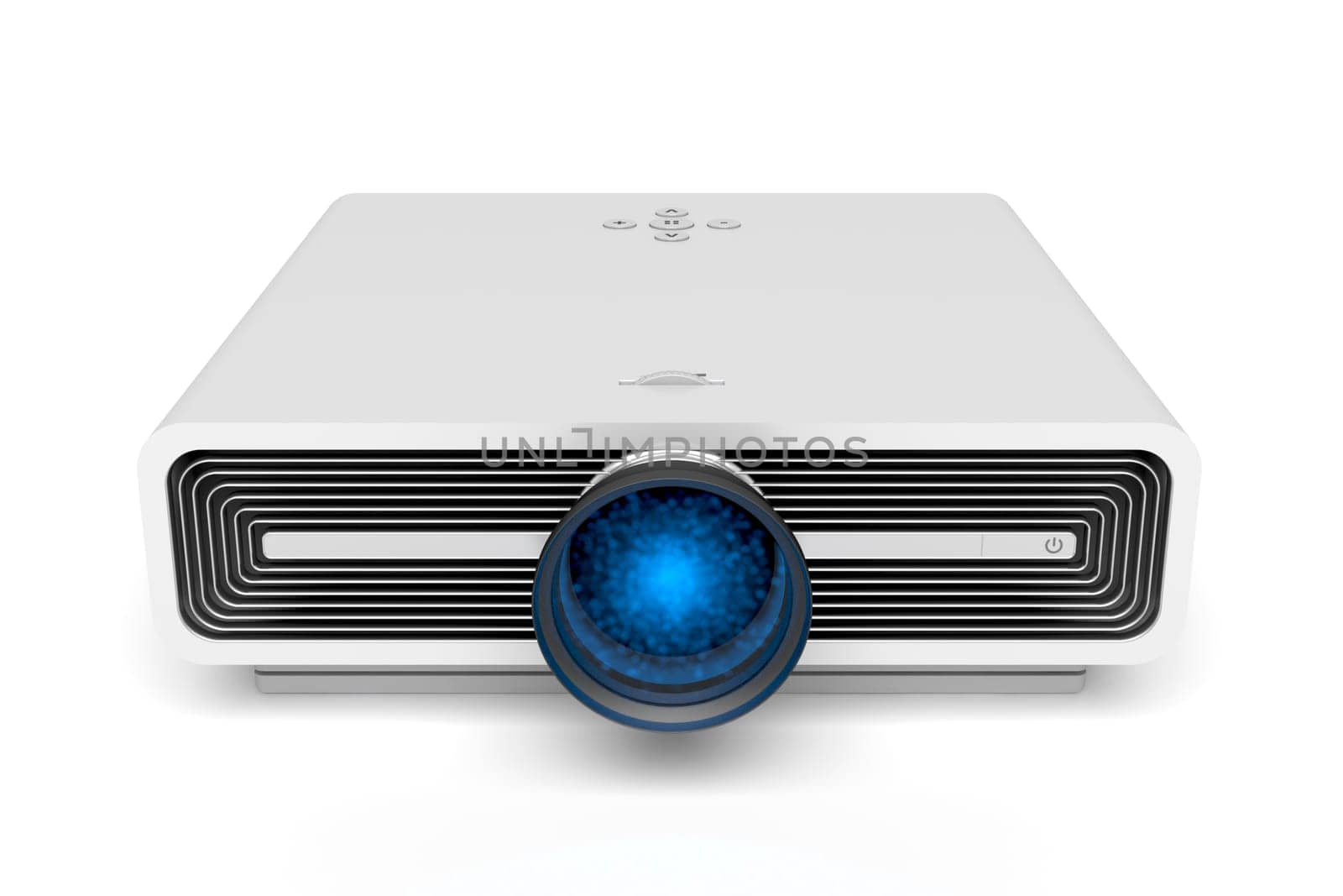 Front view of multimedia projector on white background