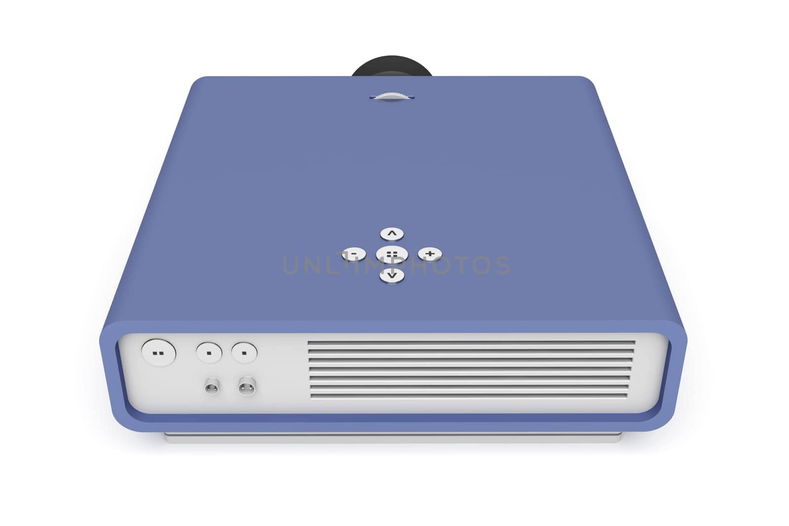 Back view of multimedia projector on white background