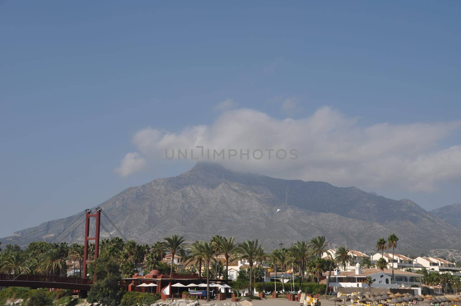 Puerto Banus beach and bridge in Marbella, Spain