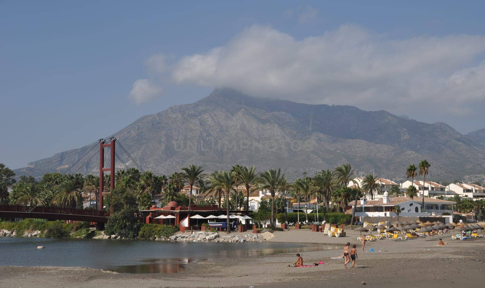 Puerto Banus beach and bridge in Marbella, Spain