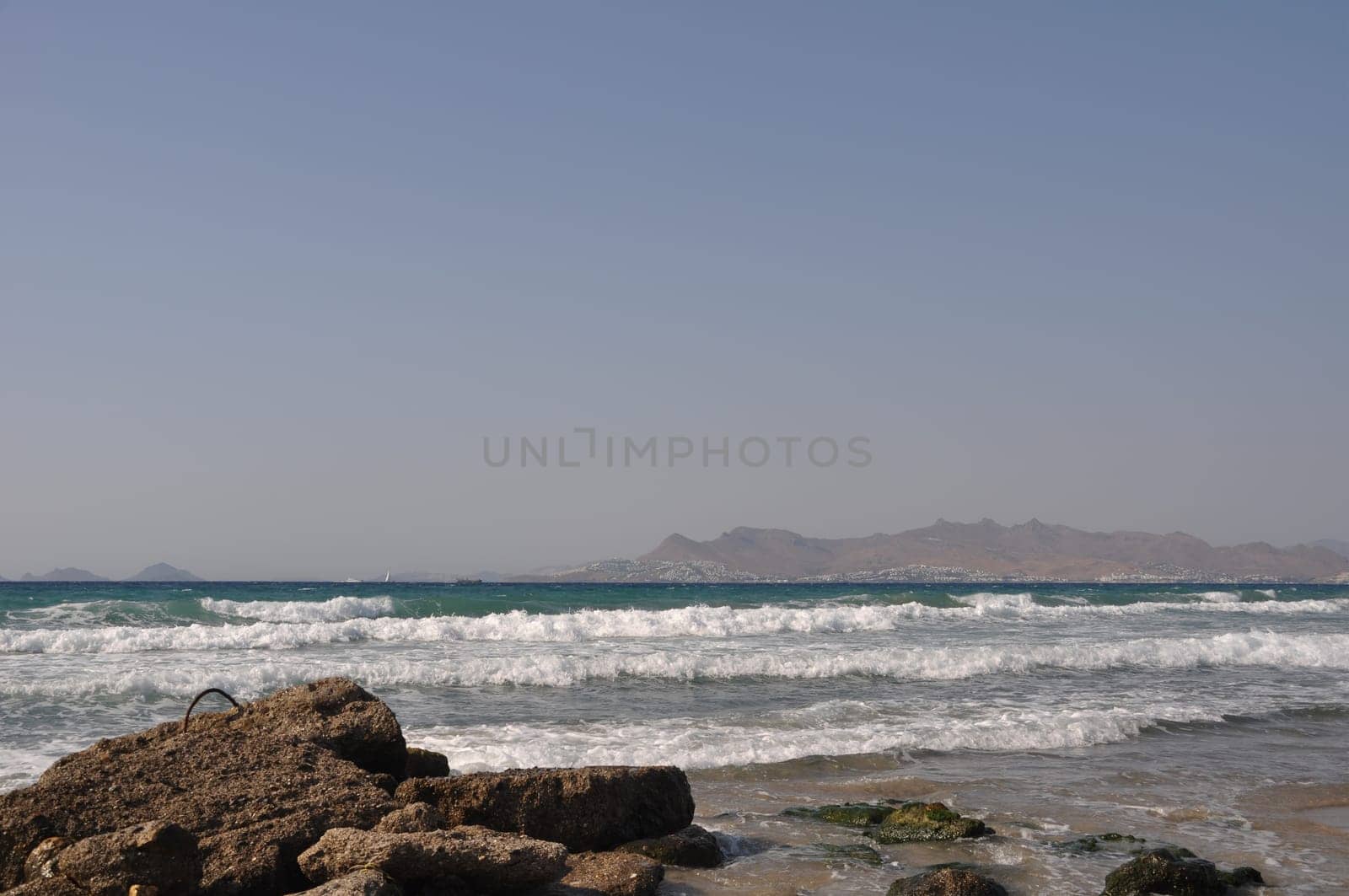 beautiful beach in Kos, Greece (Turkey on the background)