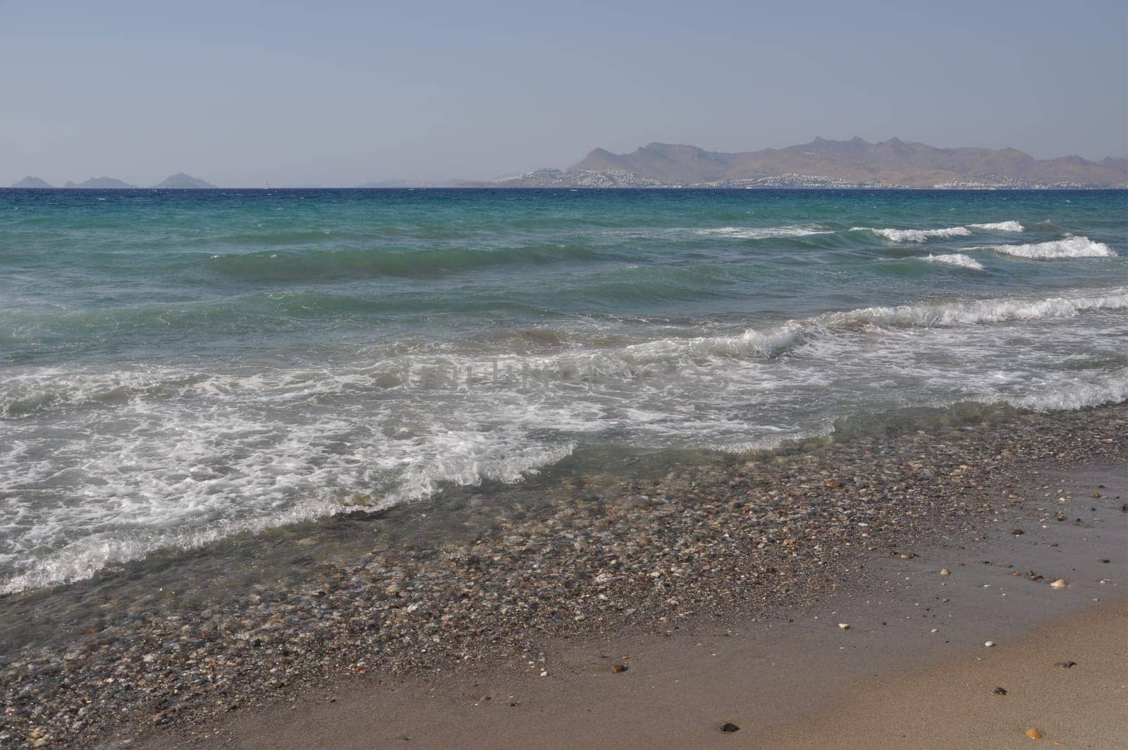 beautiful beach in Kos, Greece (Turkey on the background)