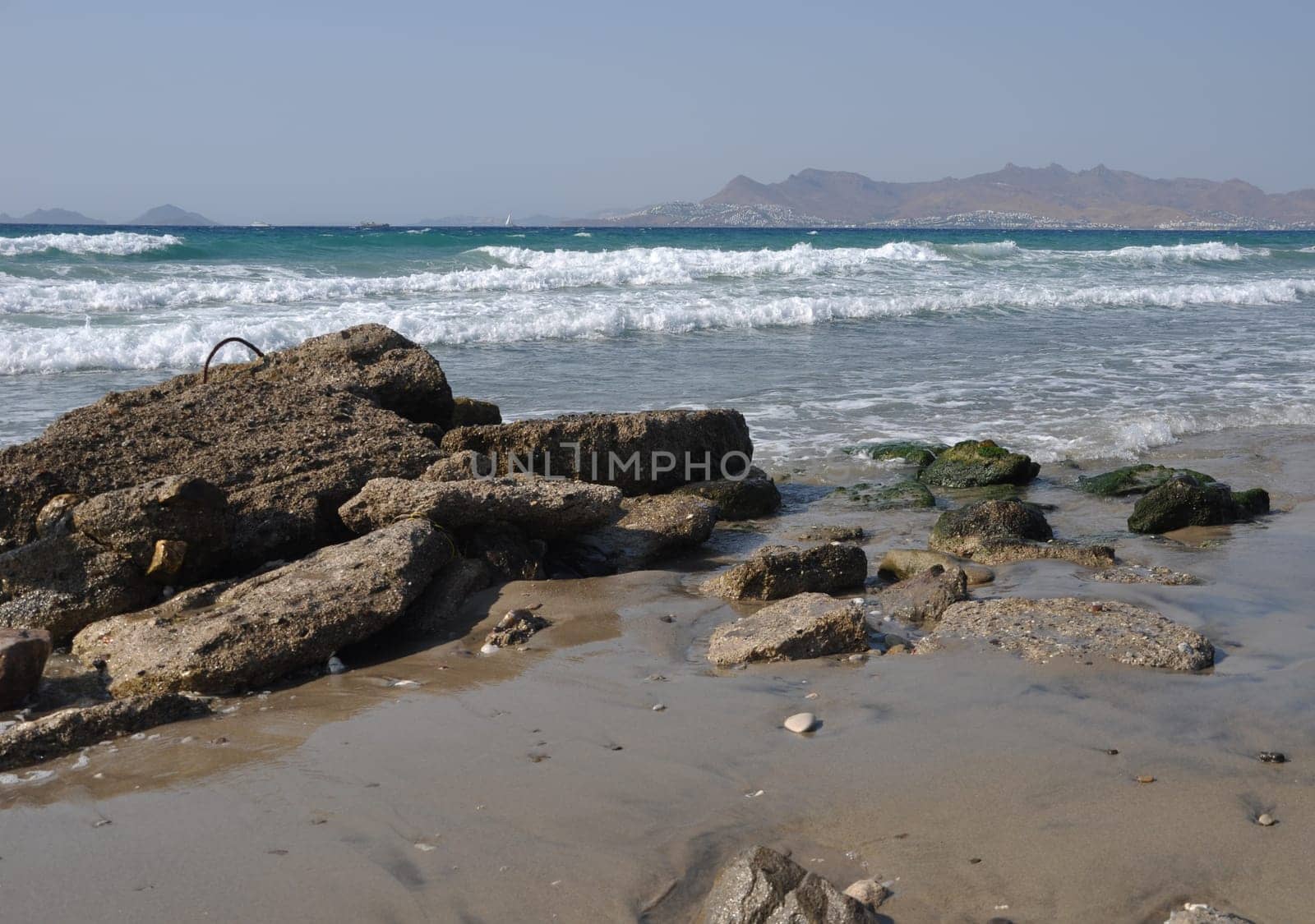 beautiful beach in Kos, Greece (Turkey on the background)