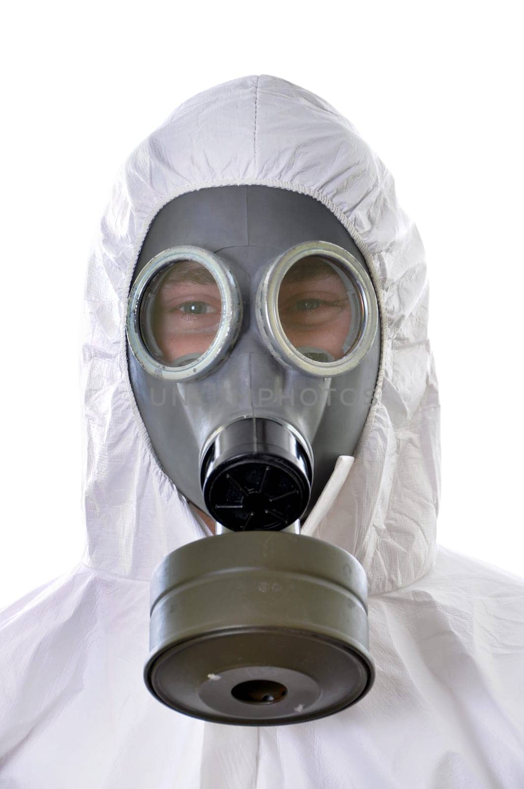 Portrait of a man in protective wear isolated on white background