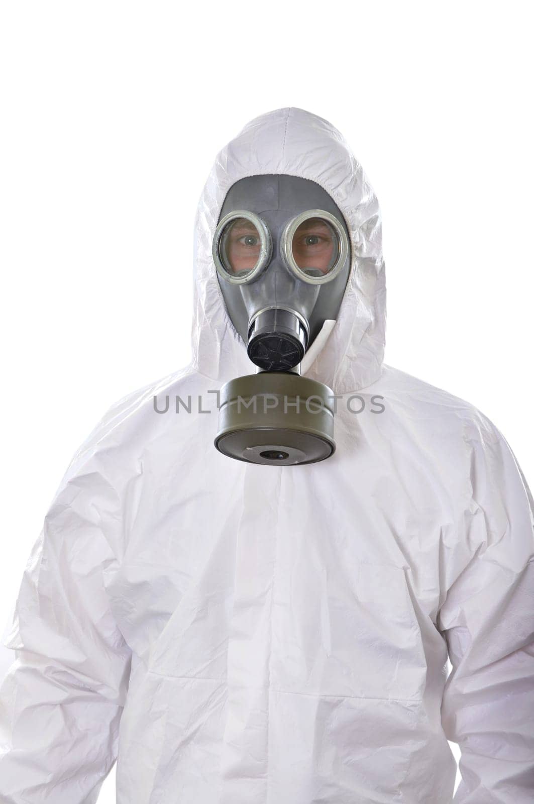 Portrait of a man in protective wear isolated on white background