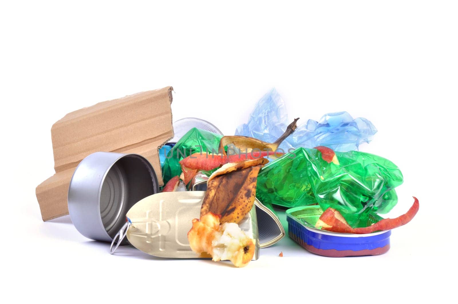 Mixed trash isolated on white background