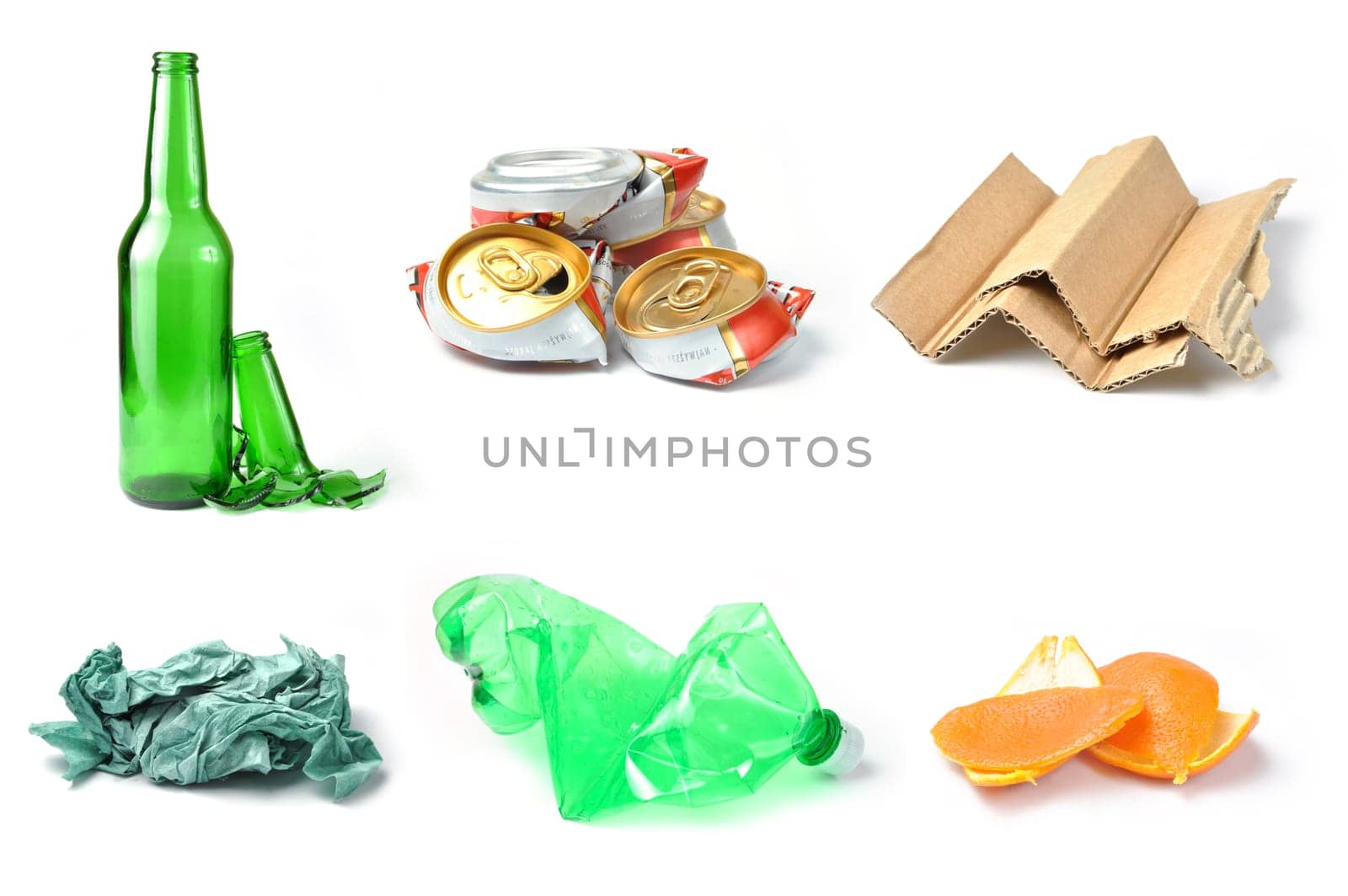 Sample of trash for recycling isolated on white background