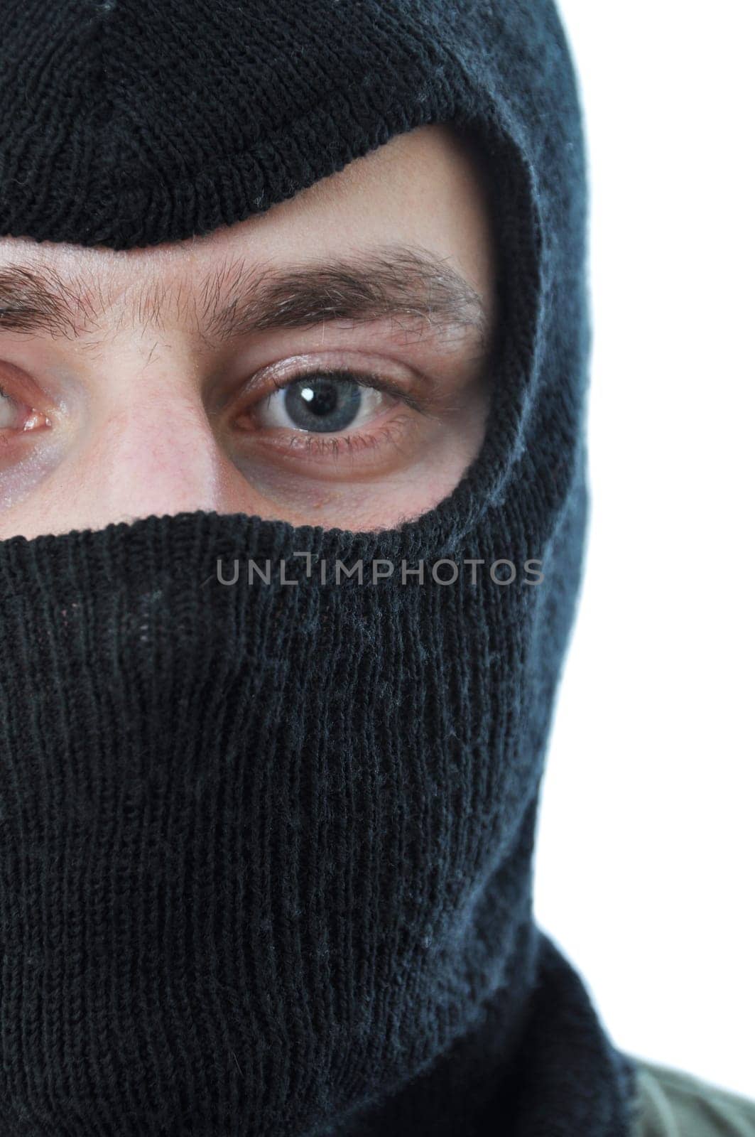 Man in black mask isolated on white background