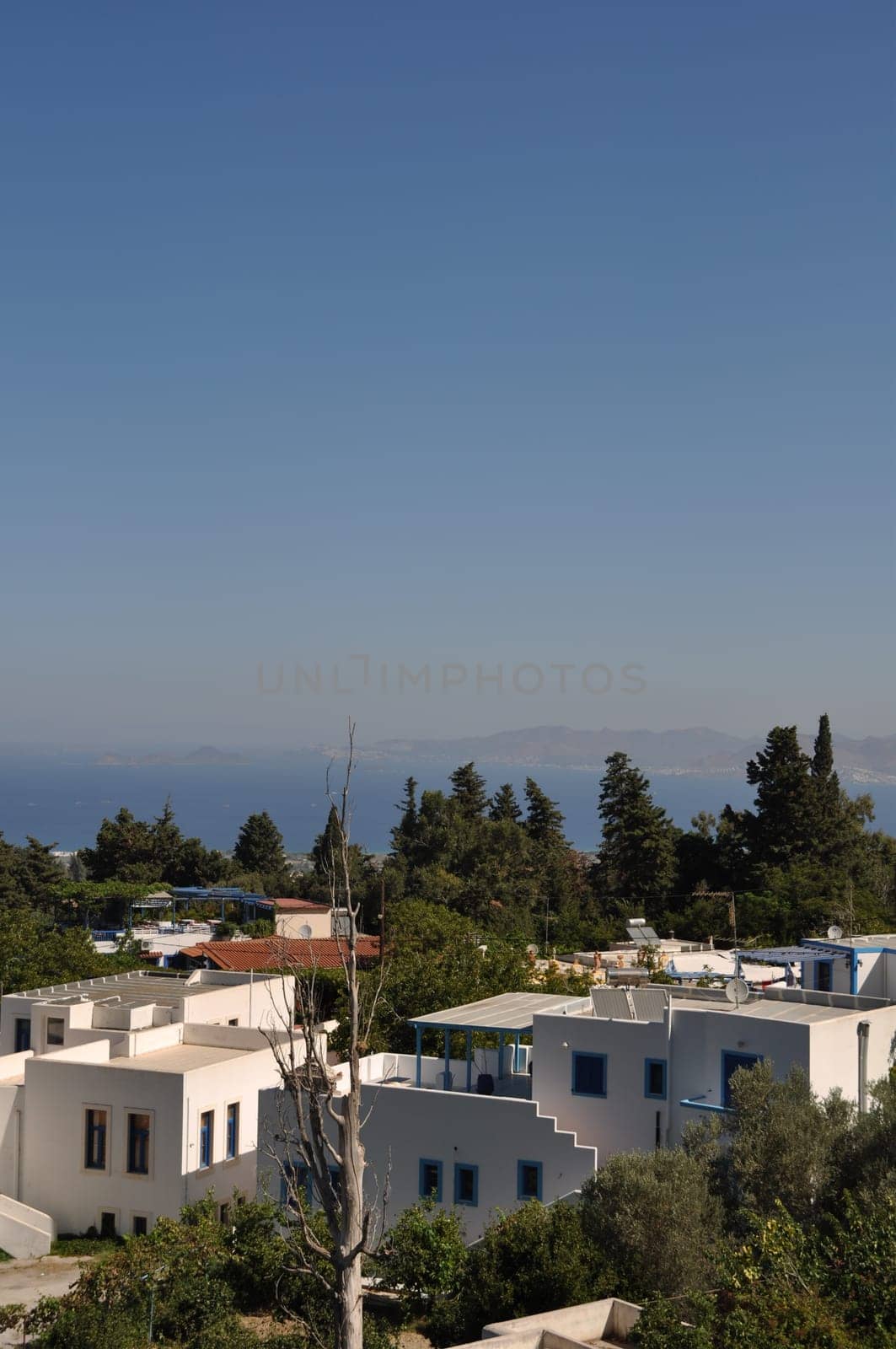 typical blue and white greek houses in Zia village (Kos), Greece