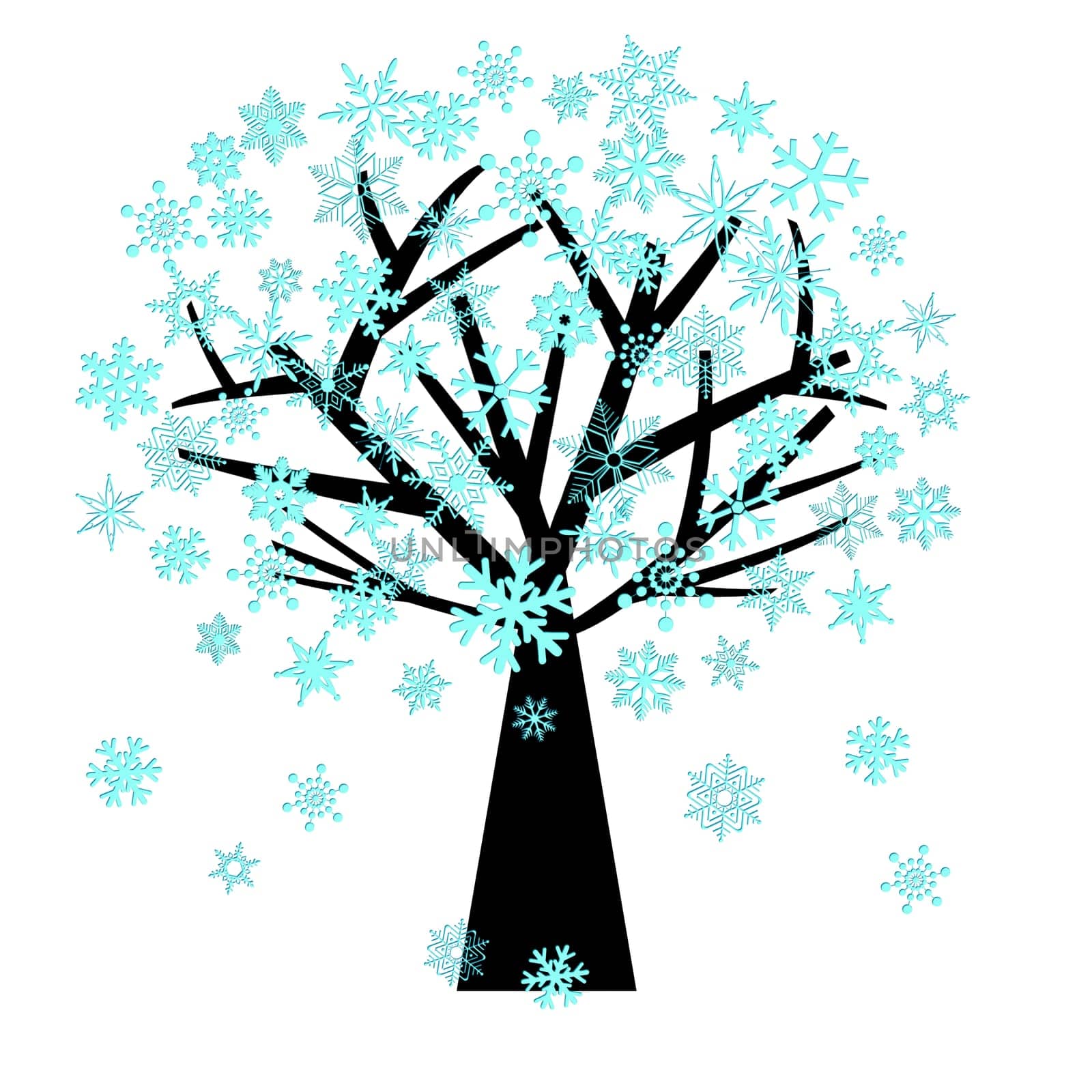Winter Christmas Snowflakes on Tree Illustration Isolated on White Background