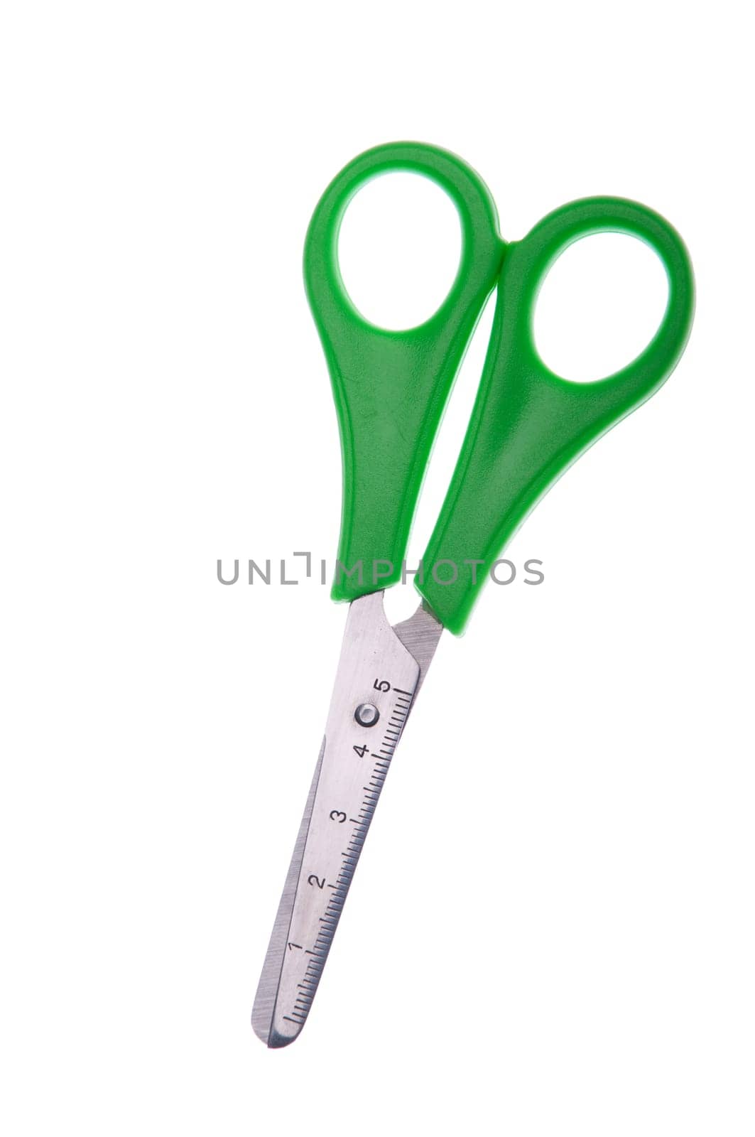 green scissors isolated on white background (scissor with ruler)