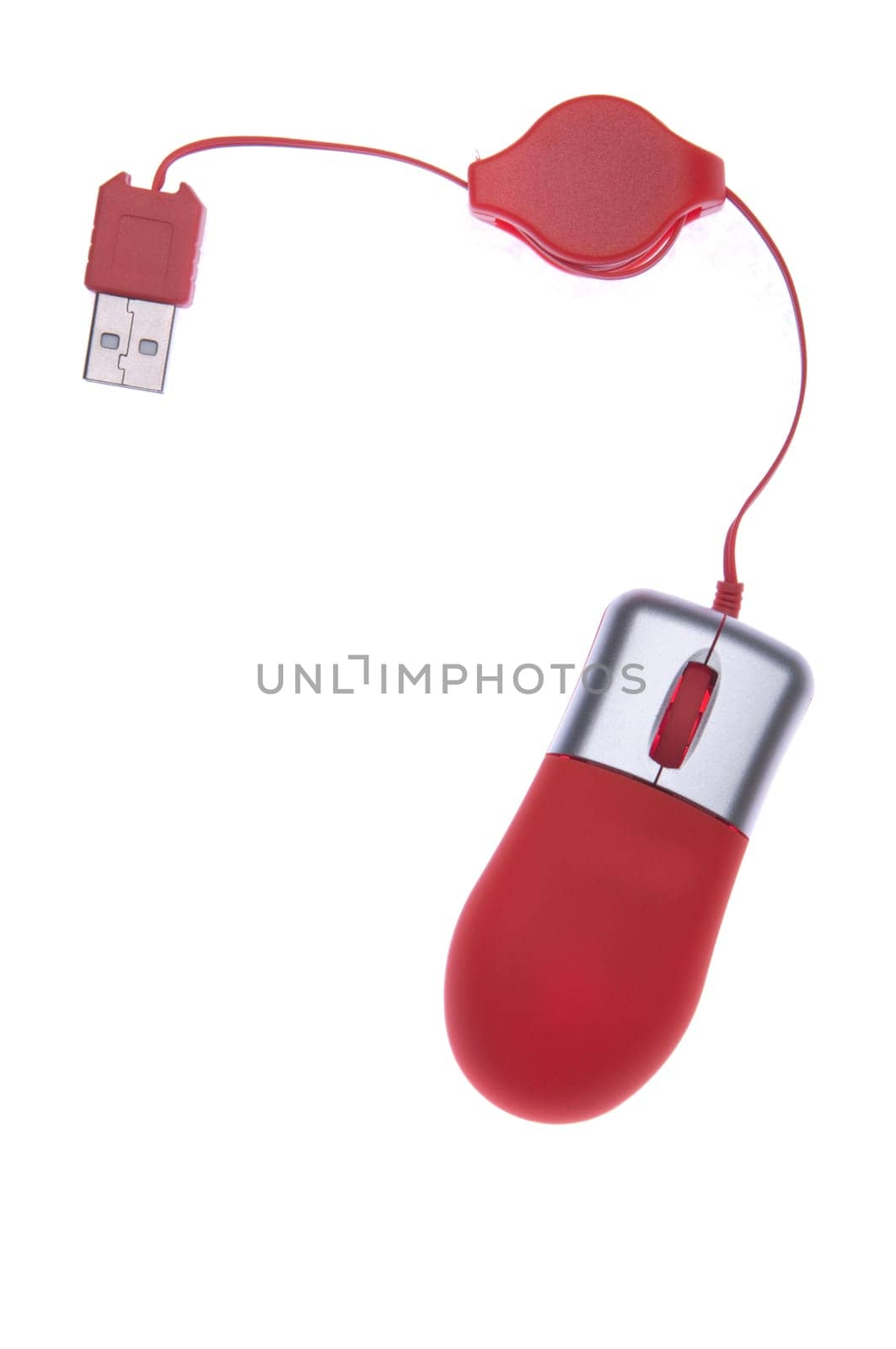 small orange computer mouse with USB port (isolated on white background)
