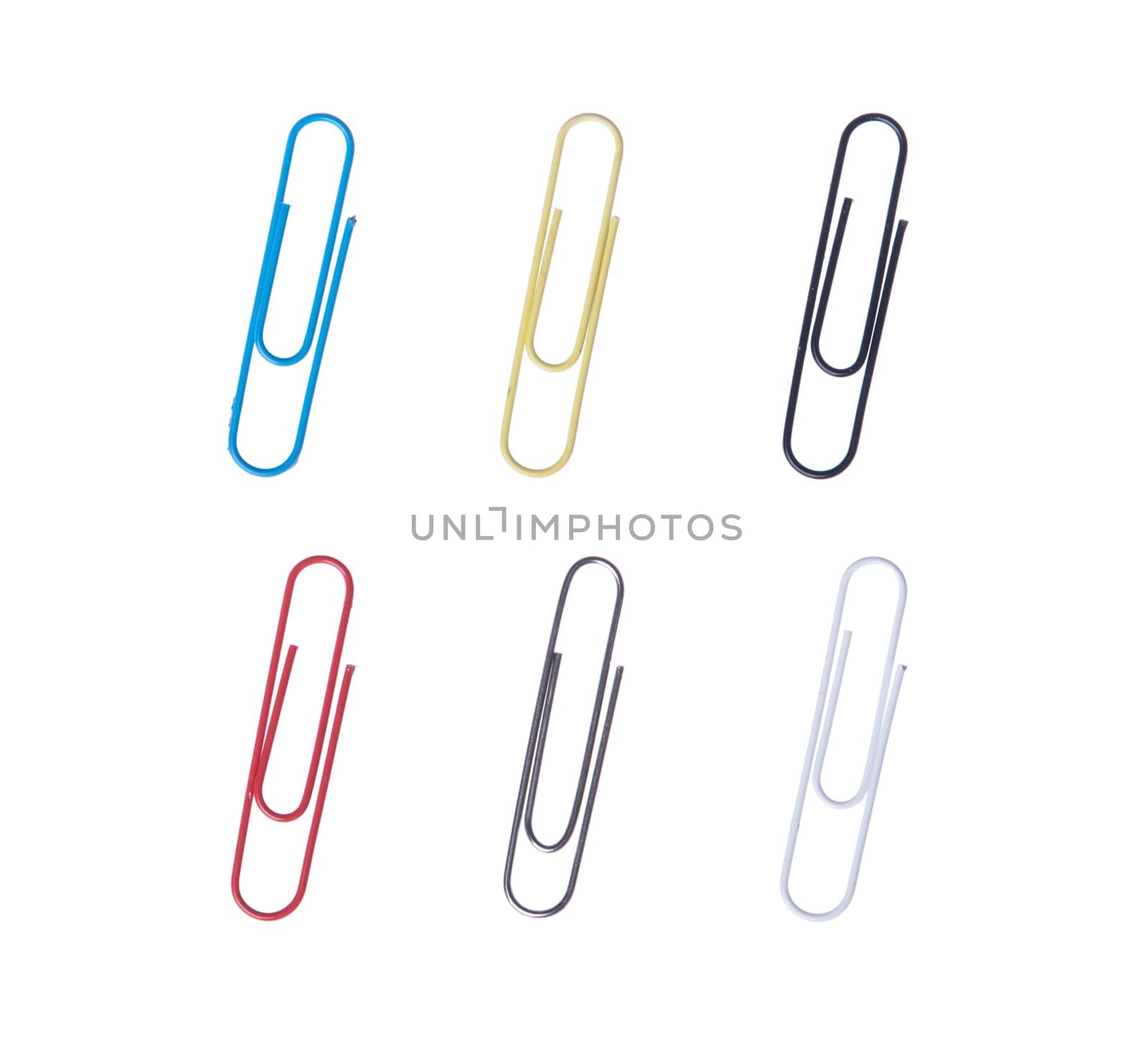 set of colored paper clips isolated on white background