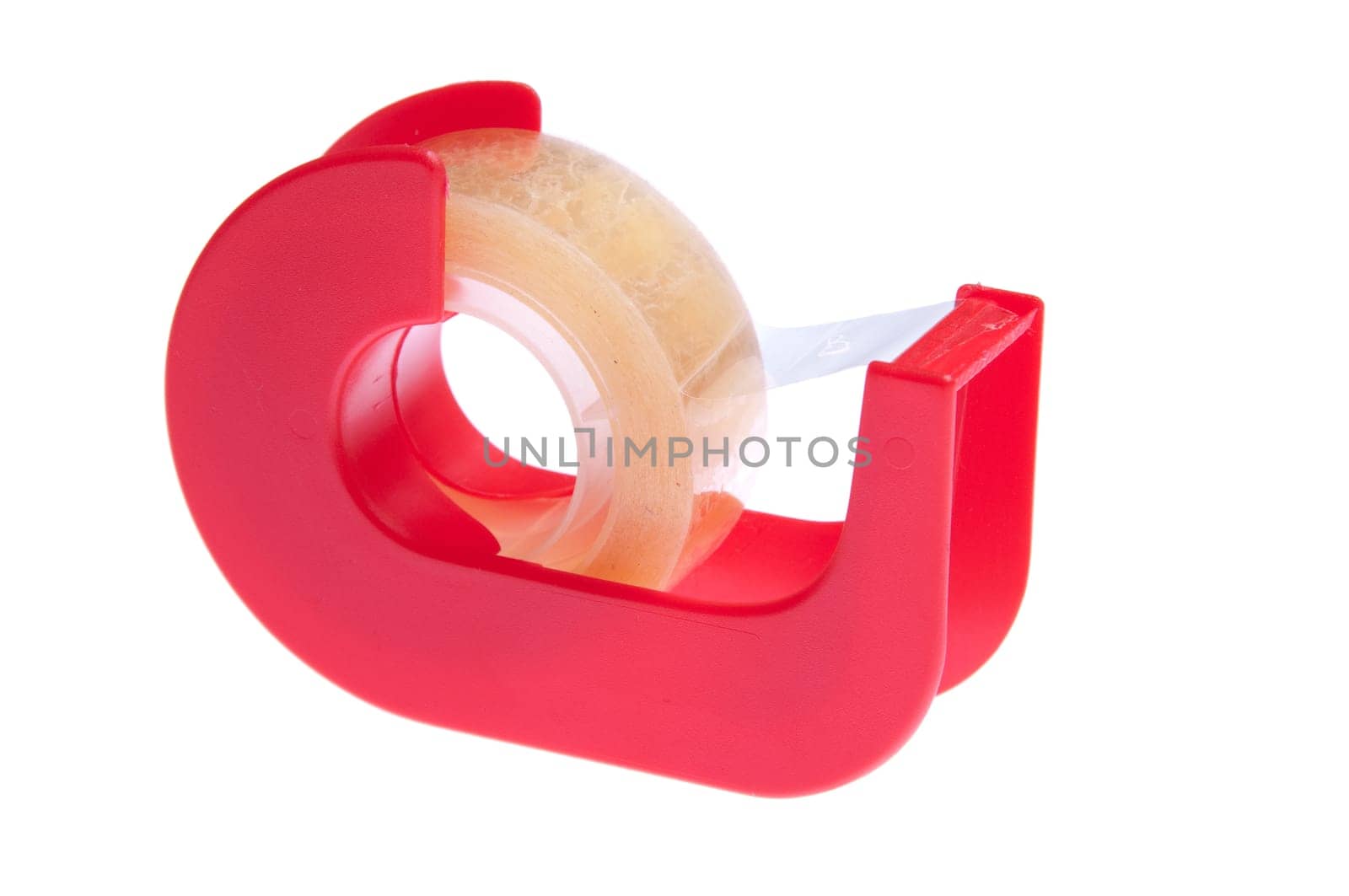red plastic tape dispenser isolated on white background